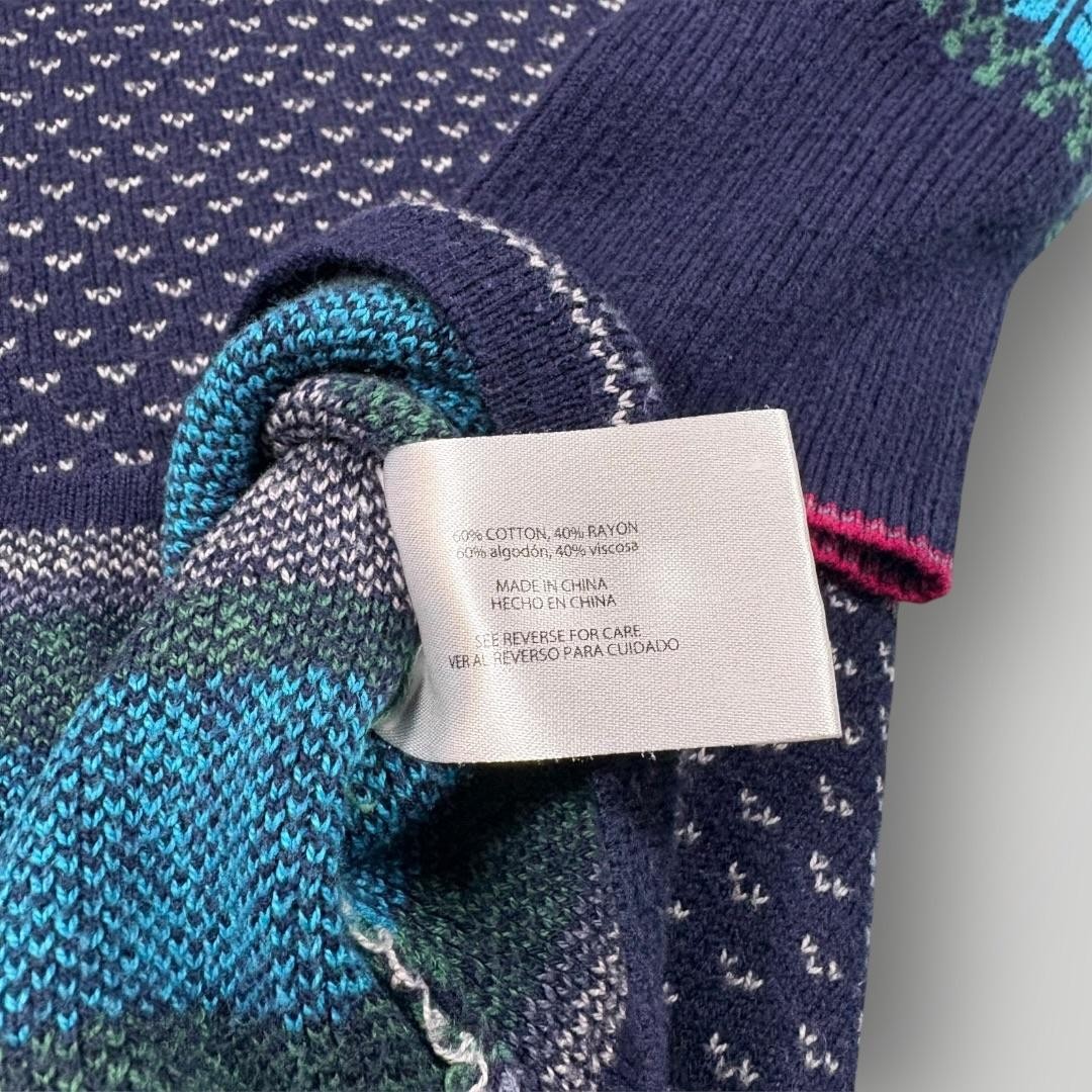 Eddie Bauer Sweater Tunic Womens Large Blue Fair Isle 1/4 Zip Mock Neck Knit