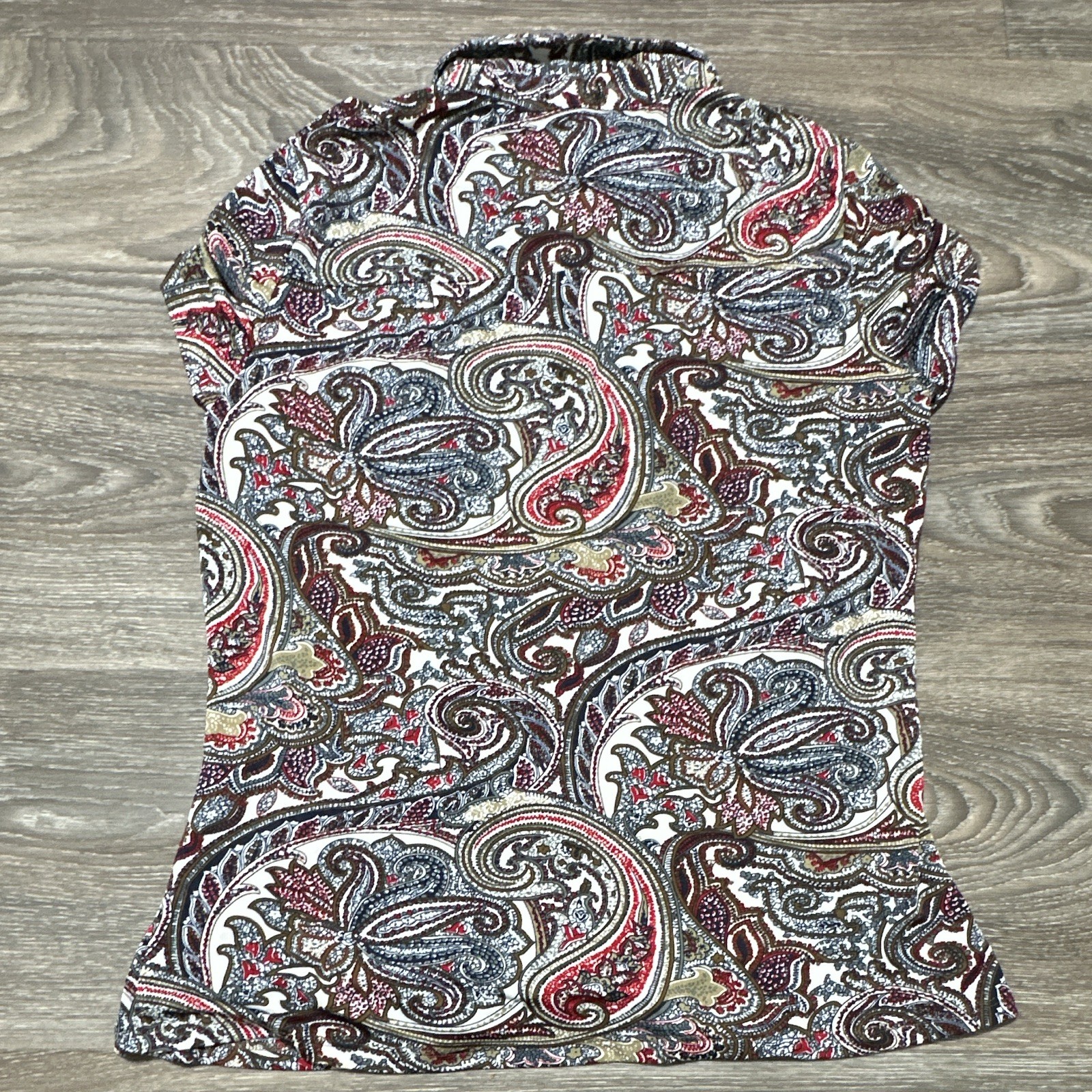 BCBGMAXAZRIA Petites S Multicolor Paisley Sleeveless Collared Button Blouse