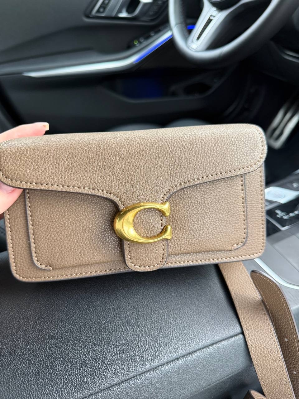 Coach Tabby Leather Shoulder Crossbody Bag Taupe Gold Hardware