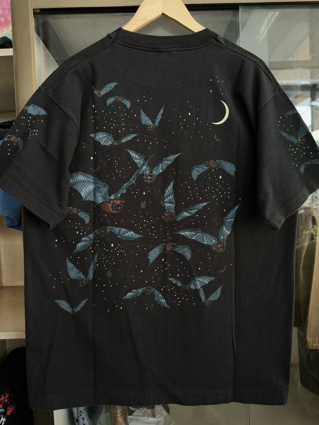 Vintage 90s Bat Moon Night Sky Double Side Single Stitch Fruit of the Loom XL