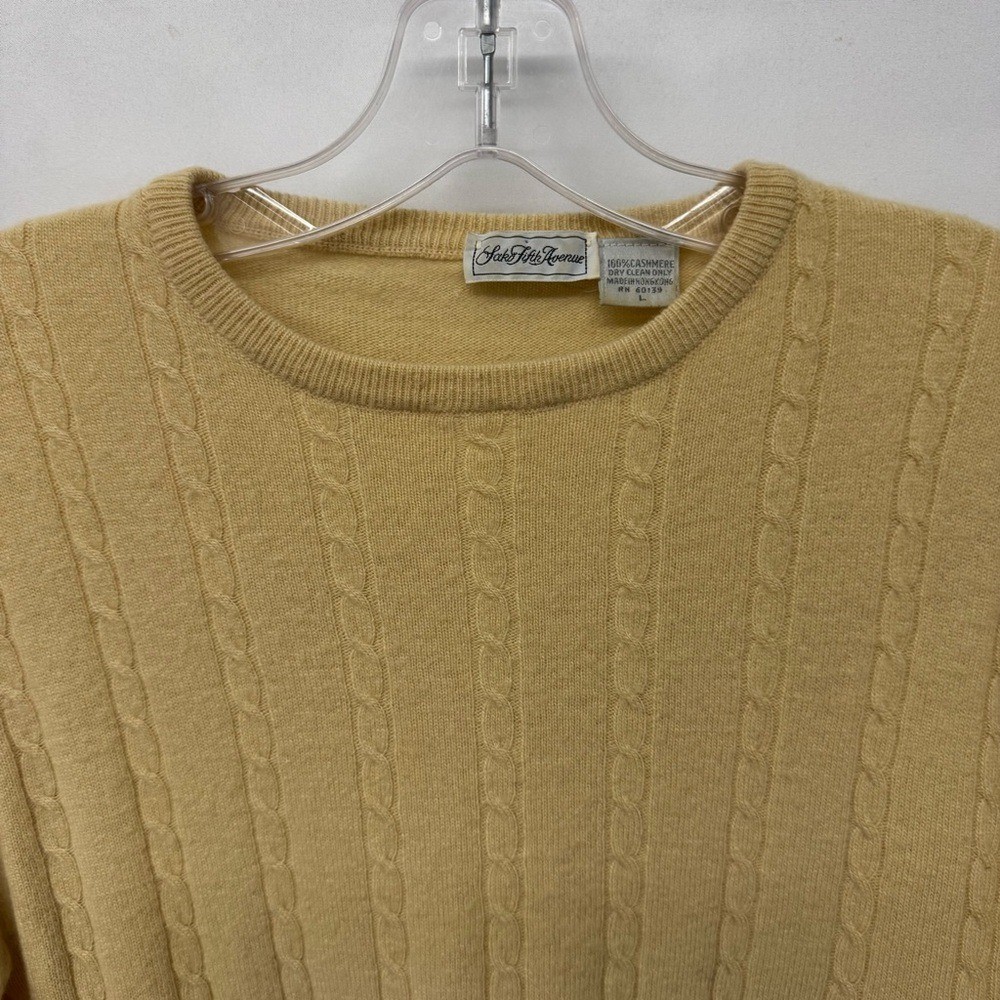 Saks Fifth Avenue 100% Cashmere Cable Knit Sweater Yellow Women’s Size L