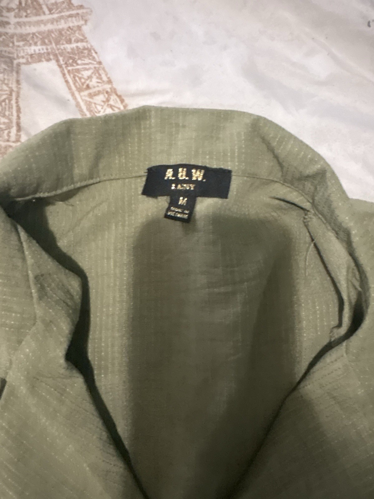 A.U.W. LAINY Olive Green Button-Down Front-Tie Shirt, Sizes S-M-XL