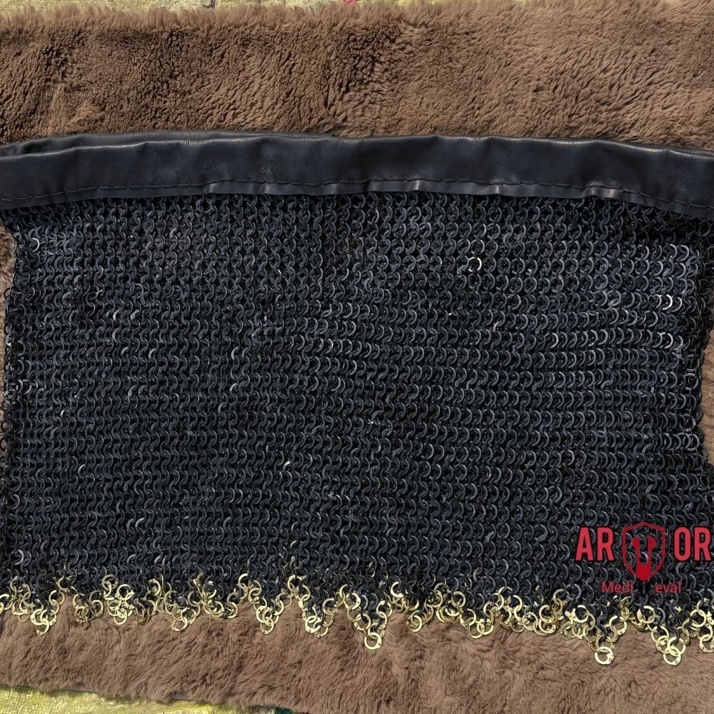 Medieval Chainmail Skirt with Brass Dagged Edge | Mild Steel Riveted Armor Belt