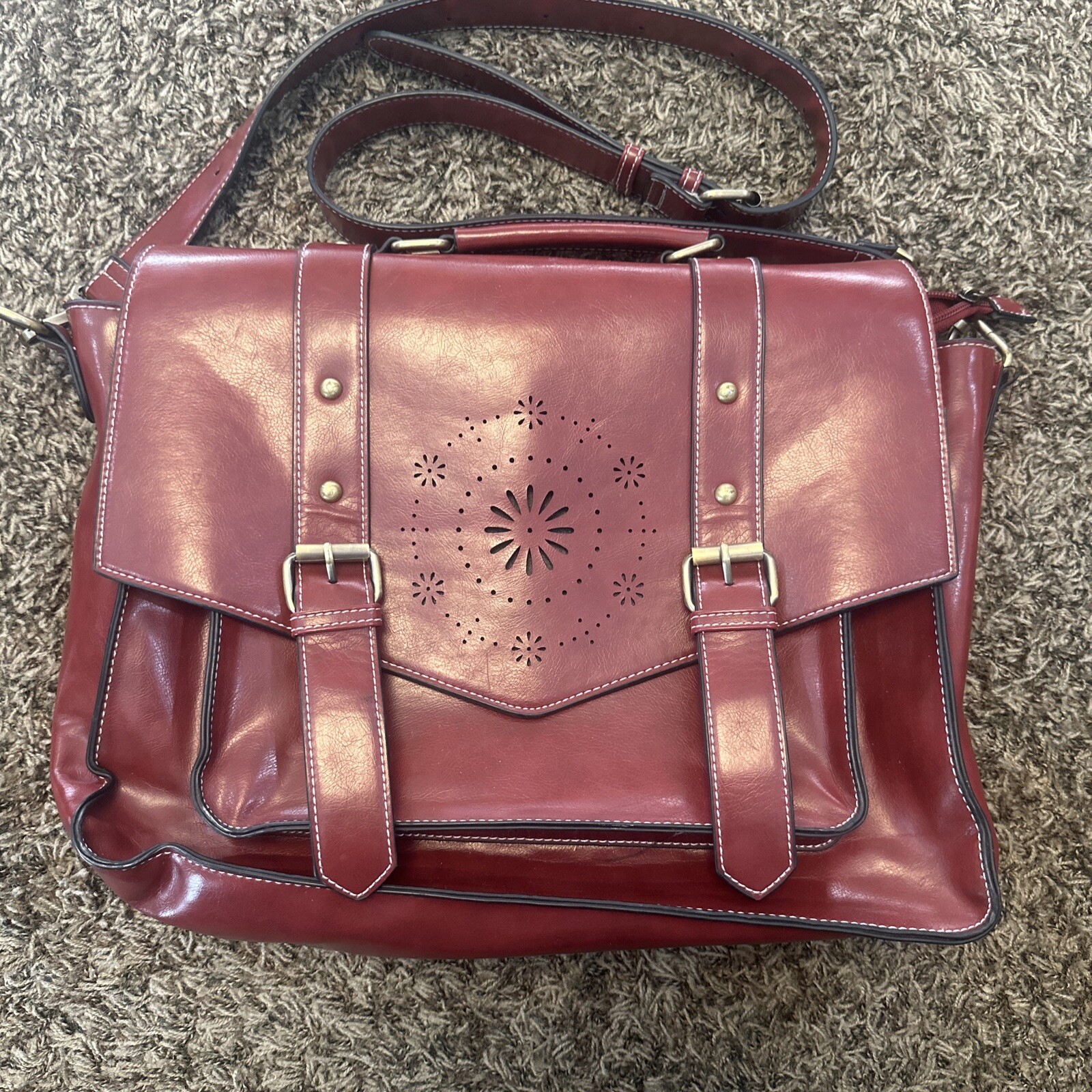 Women’s Ecosusi Faux Leather Messenger Briefcase Backpack Laptop Bag Brown