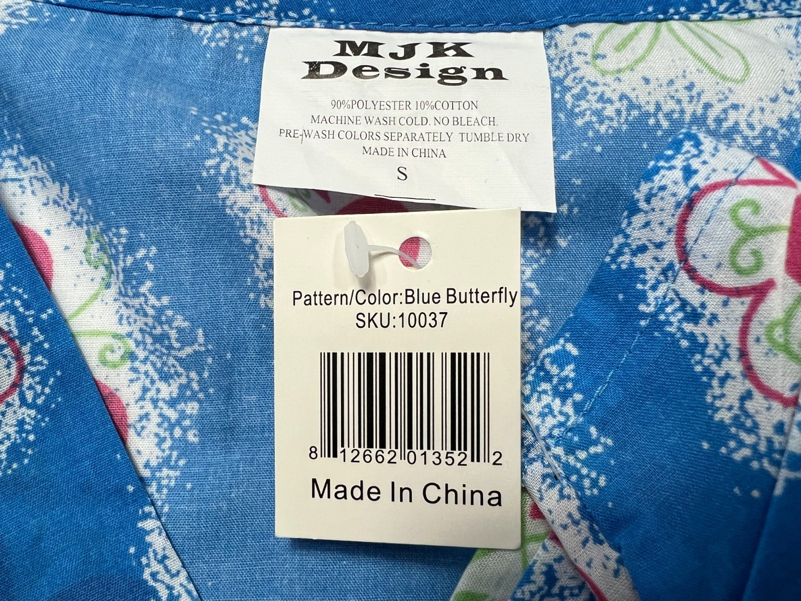 Print Scrub Top Womens (S) Blue Butterfly Two Pockets Lightweight Medical NWT
