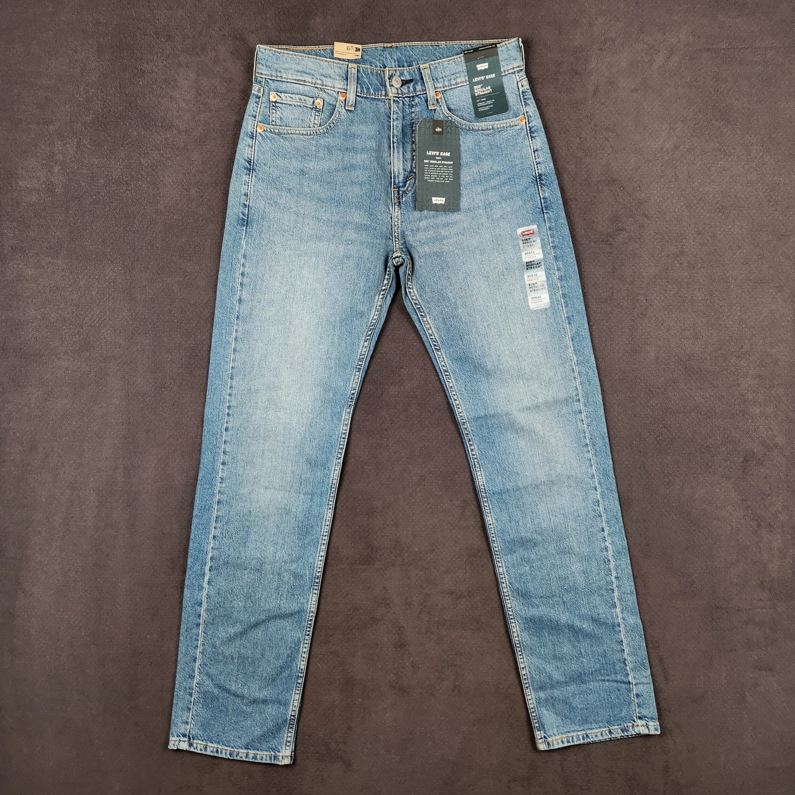 Levis 505 Jeans Mens 30×32 Blue Regular Straight Leg Stretch Denim NEW