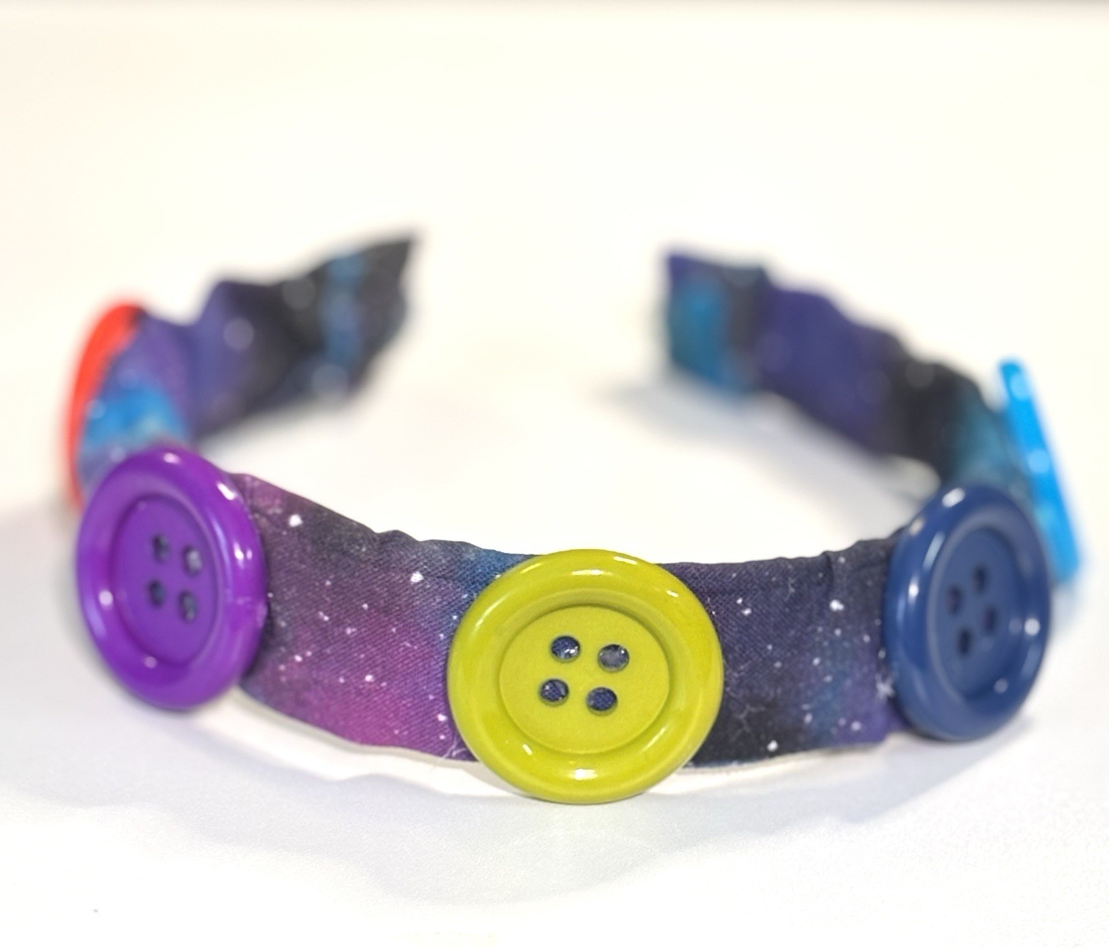 Girls Galaxy Print Fabric Headband, Multicolor Button Accents, Elastic One Size