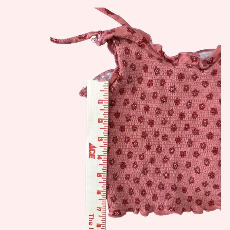 Cotton On Pink Floral Smocked Crop Cami Tank Top Lettuce Edge Small