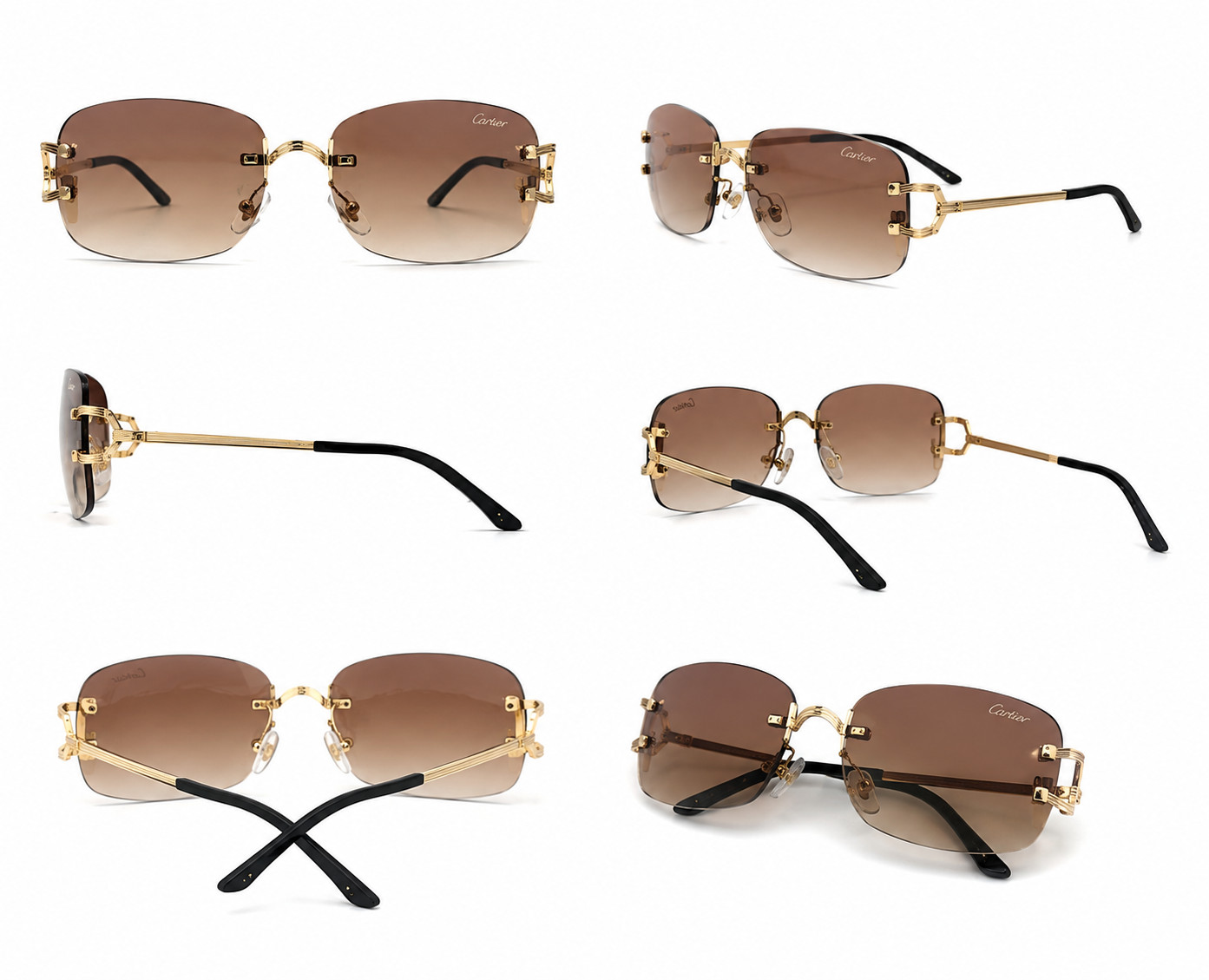 Cartier Big C Without Diamond Cut Brown/Beige Frameless Lens Luxry Style