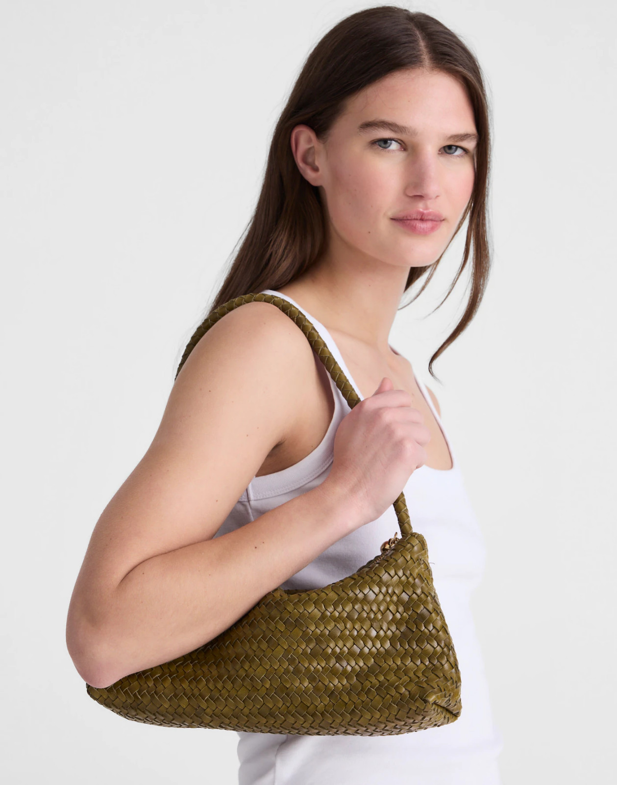 Madewell Signature Woven Mini Zip Shoulder Bag Vintage Muslin Leather OA247