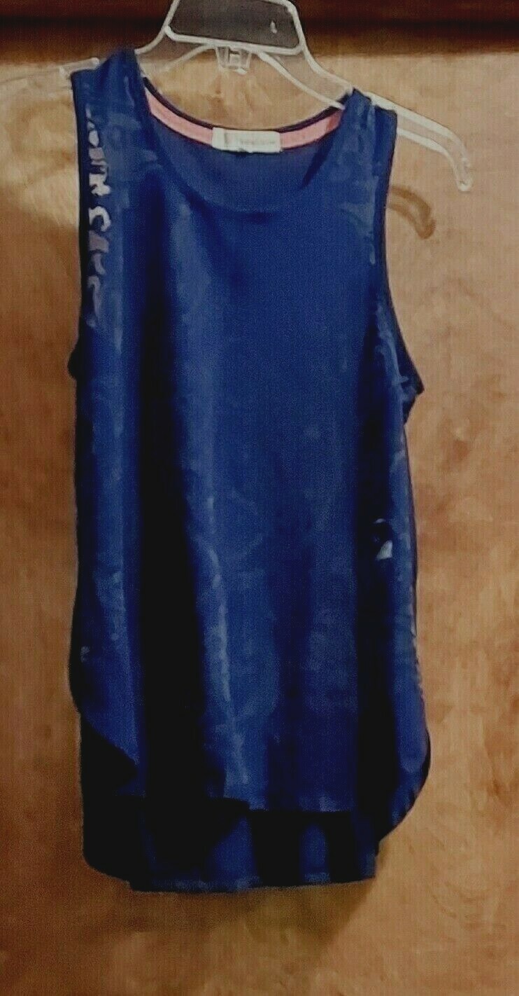 Rewind Ladies’ Sleeveless Top/Blouse, Size S, Navy, Rayon/Poly/Spandex, Burnout