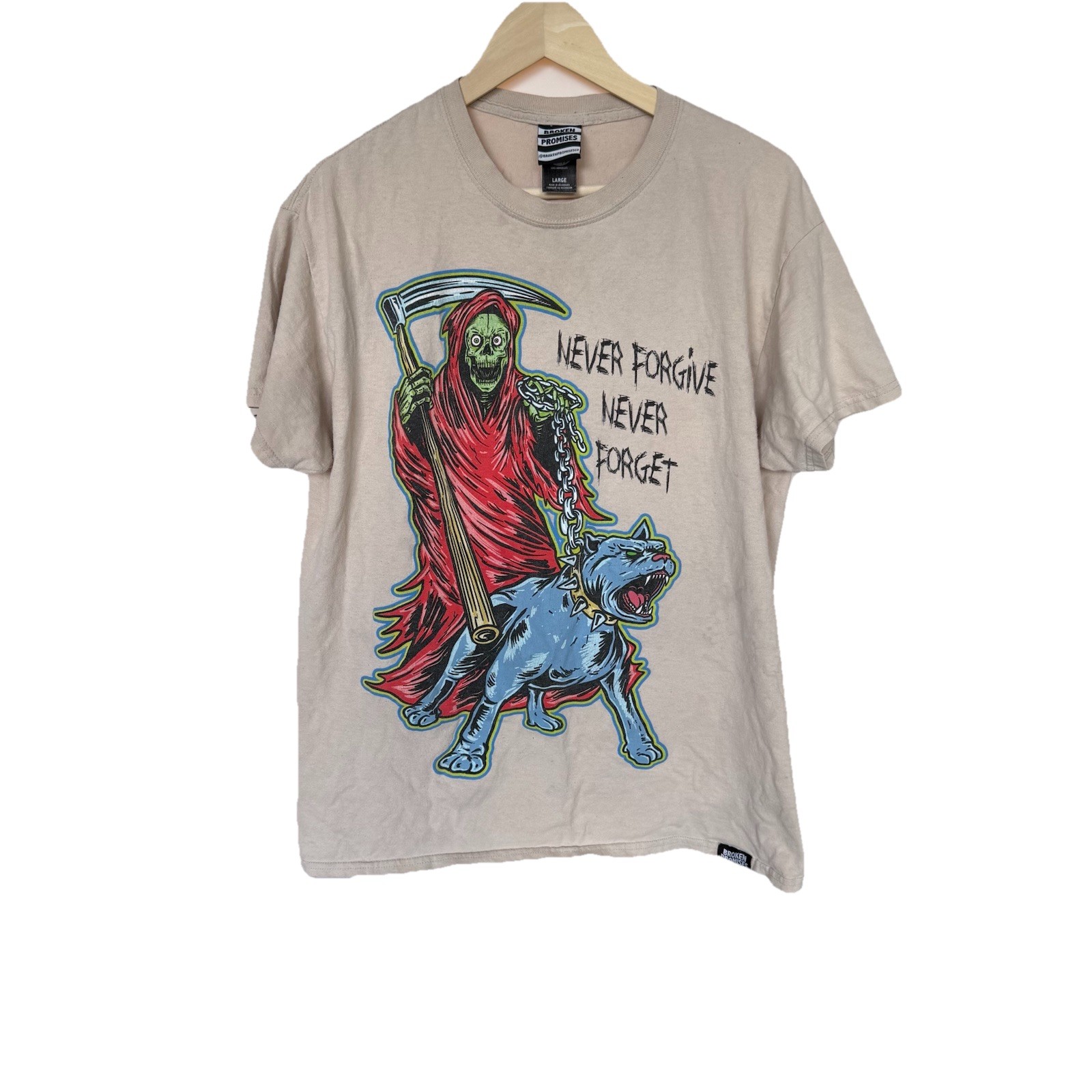 Broken Promises WORST IN ME TEE SAND size large 100% cotton Never Forgive forget
