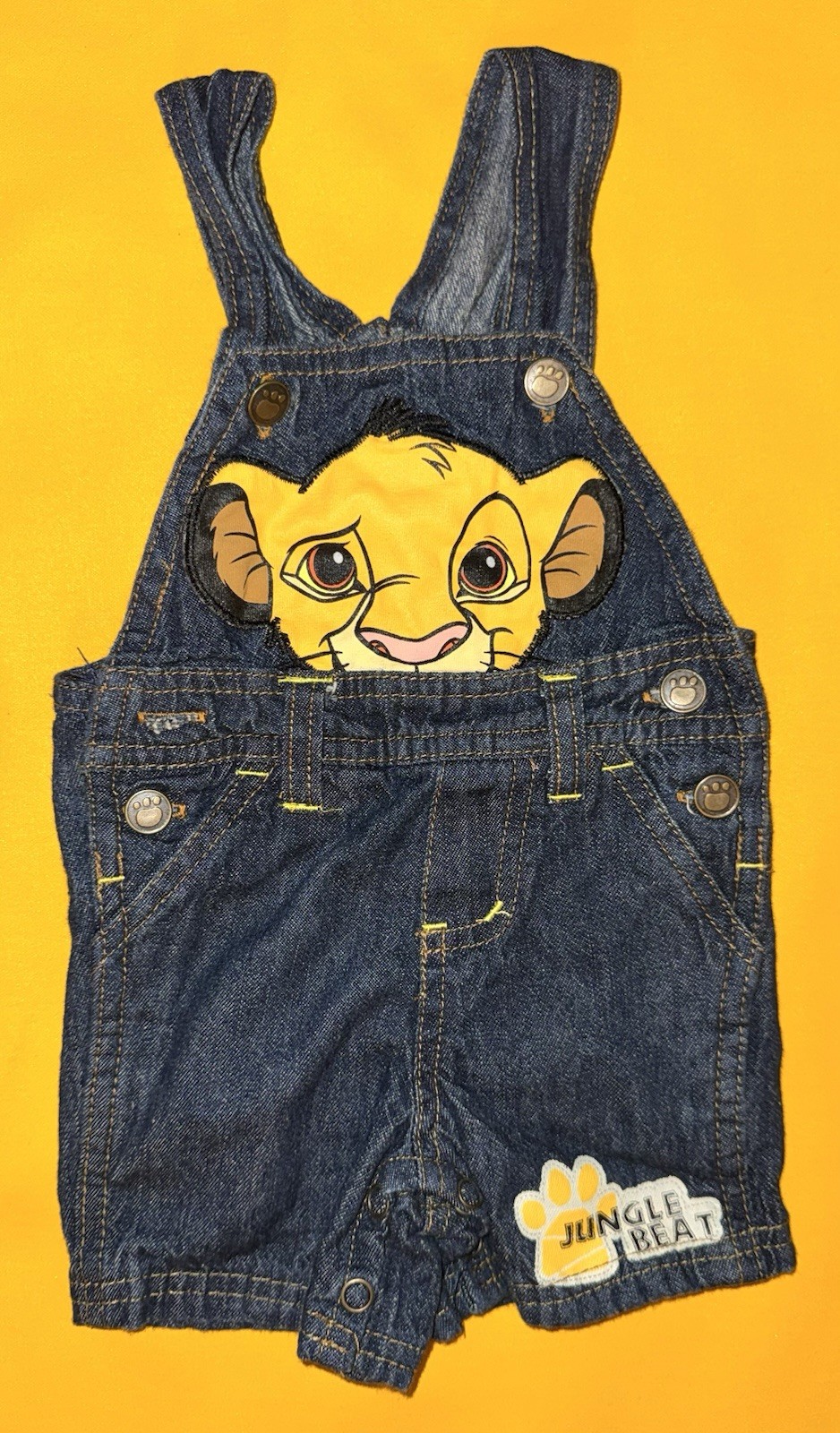 Vintage Disney Lion King Simba Jungle Beat Denim Shortall Overalls Size 0-3m TQ1