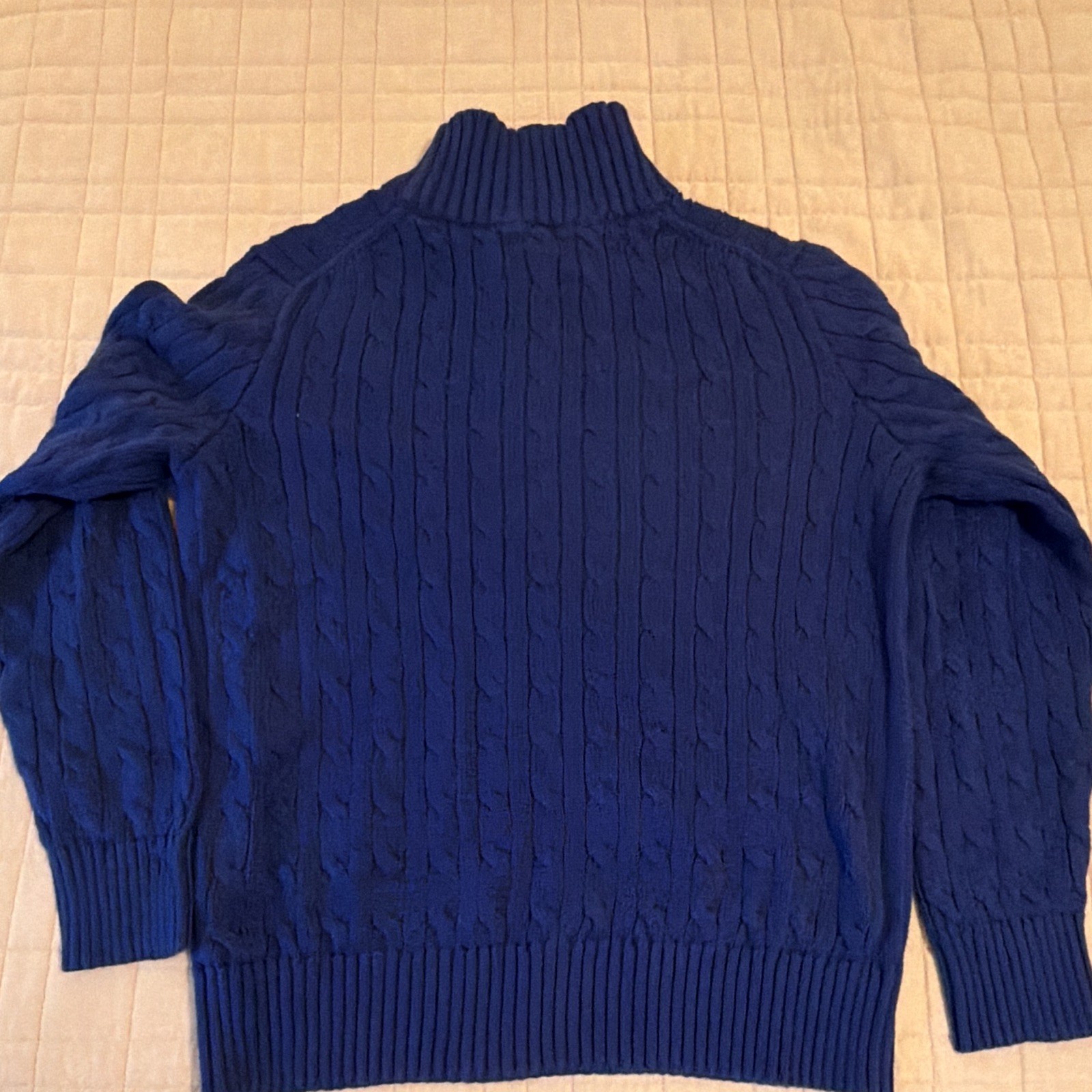 Polo Ralph Lauren Boys L 14-16 Blue Cable Knit 1/4 Zip Sweater Pony