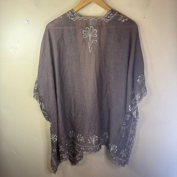 Natural Life Floral Embroidered Kimono One Size Taupe Boho Womens Flowy