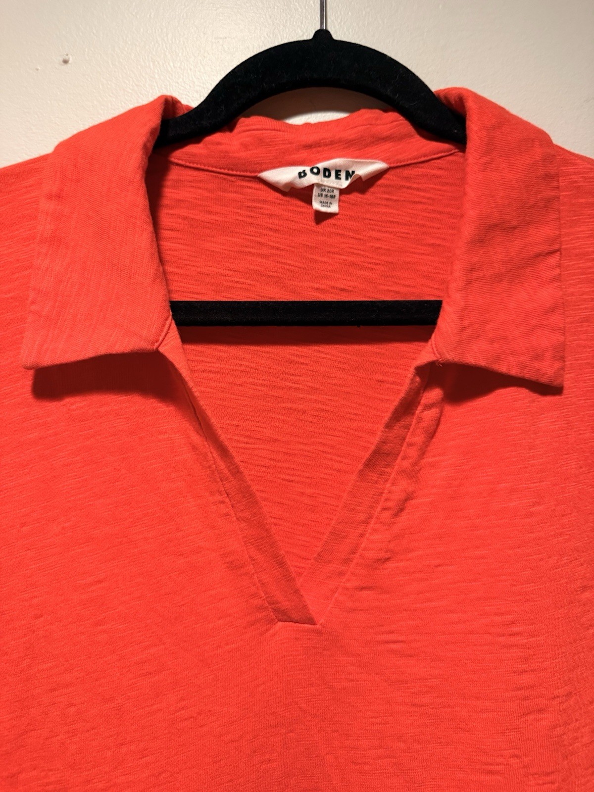 Boden Red 100% Cotton Slub V-Neck Collared Polo Shift Dress Sz 16