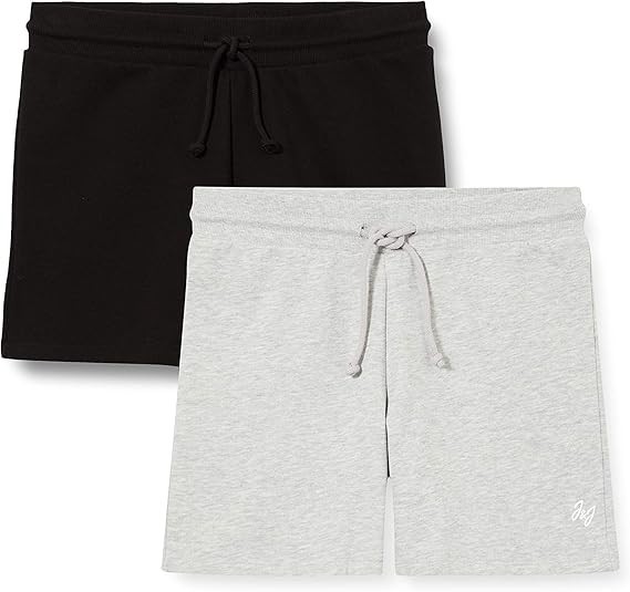 Jack & Jones Mens 2 Pack Simone Sweat Shorts, Black/Light Grey – Large