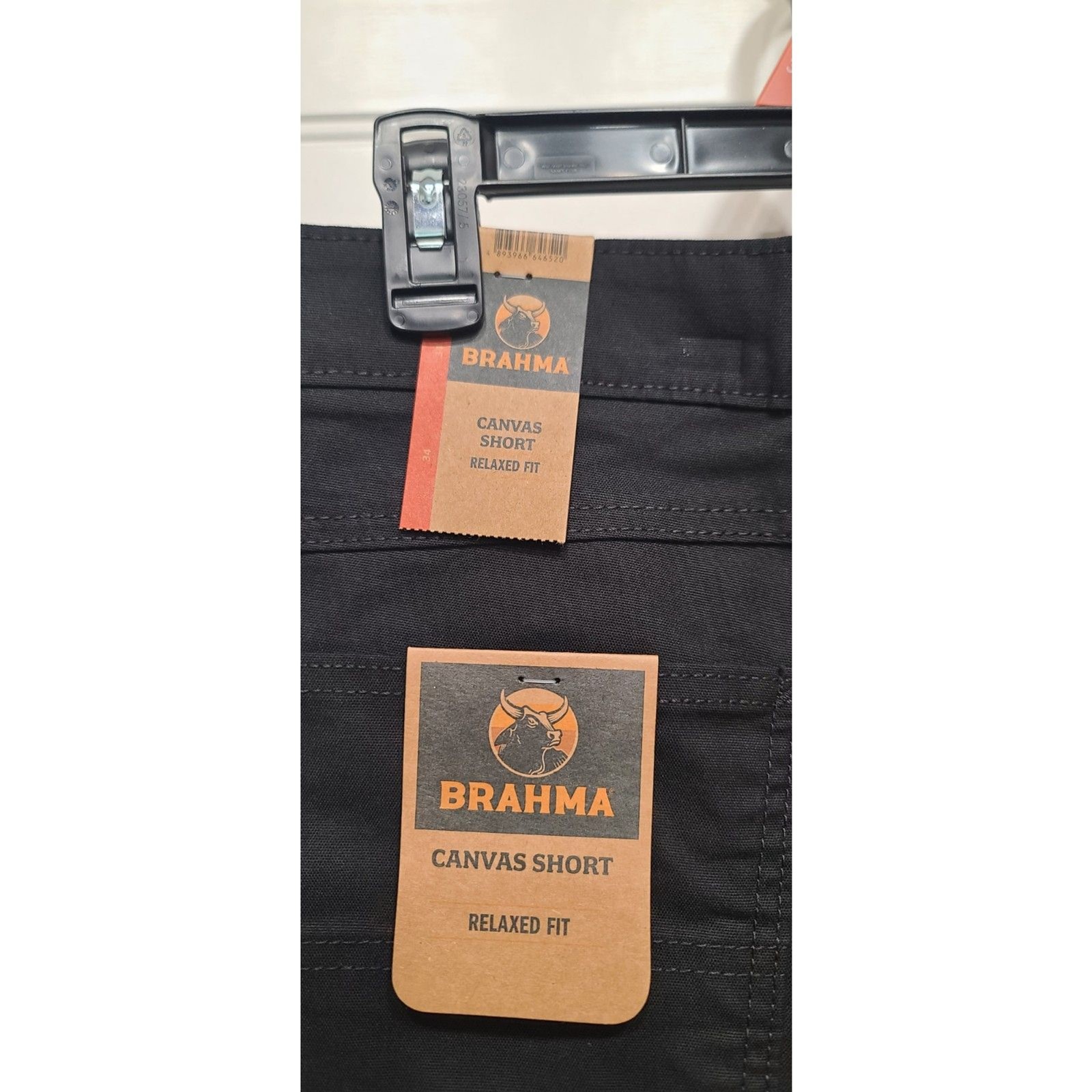 Brahma Mens Black Canvas 9 inch Relaxed Fit Canvas Shorts Size 34 NWT