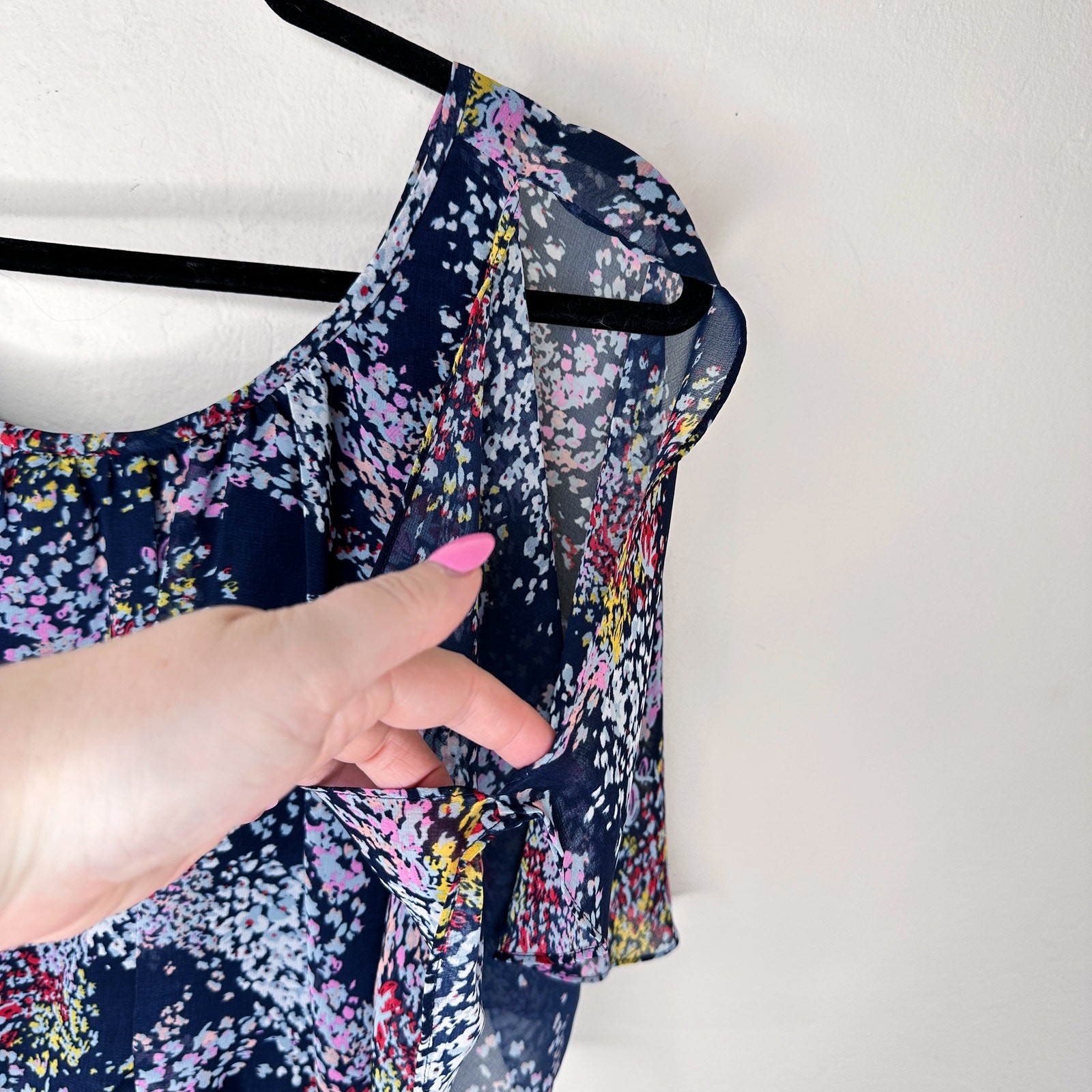 ModCloth Fiore Your Entertainment Flora Navy Blue Floral Cold Shoulder Dress Lg