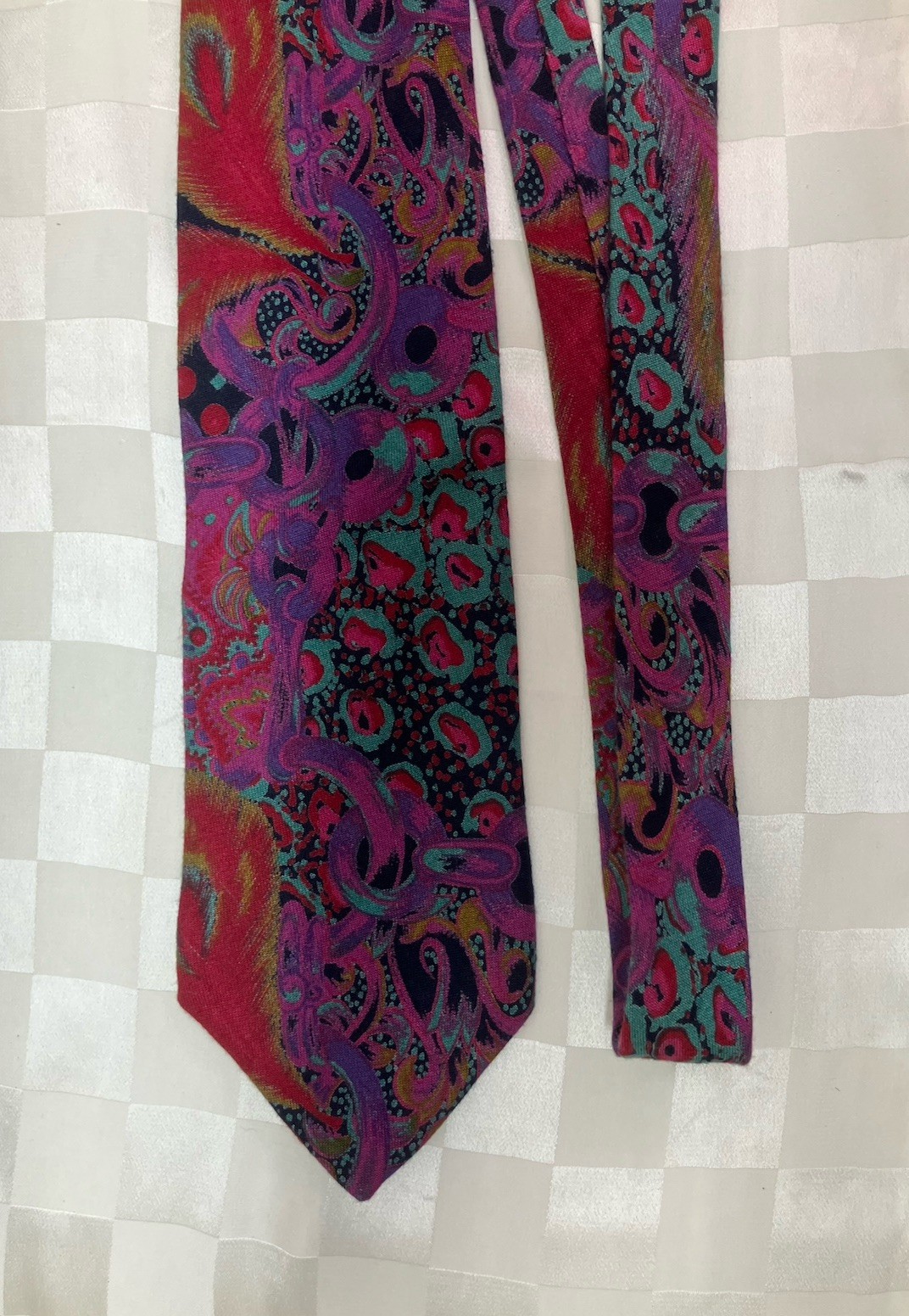 Vintage 90s Kuppenheimer Men’s Woven Wool Rayon Tie Paisley Abstract Purple