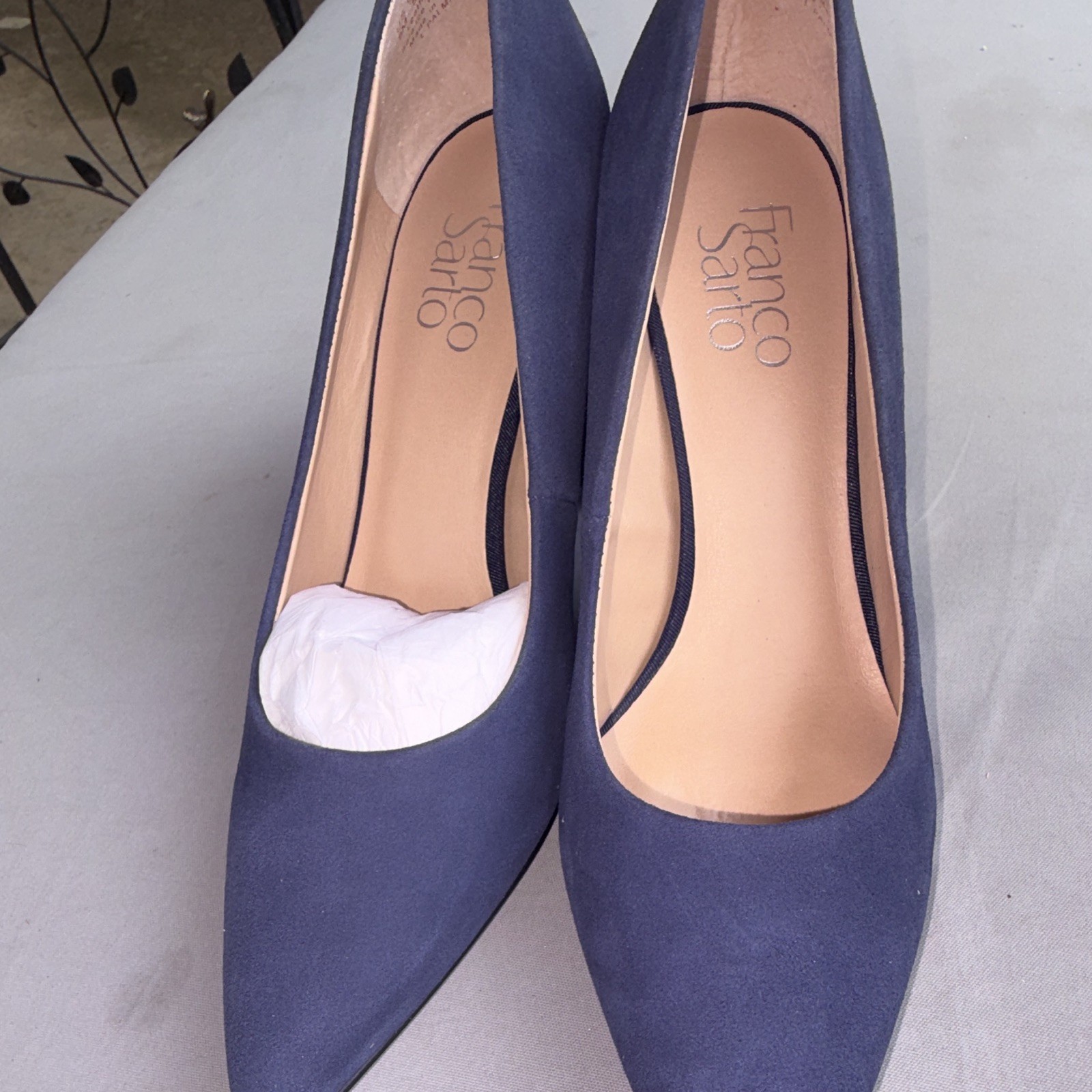 Franco Sarto Women’s Blue Suede Pointed Toe Slip-On Block Heel Pumps 8.5