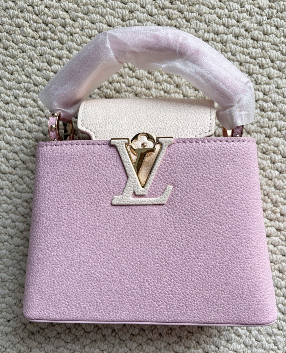 Pink Top Handle Bag Detachable Strap, Gold-Tone Clasp Small