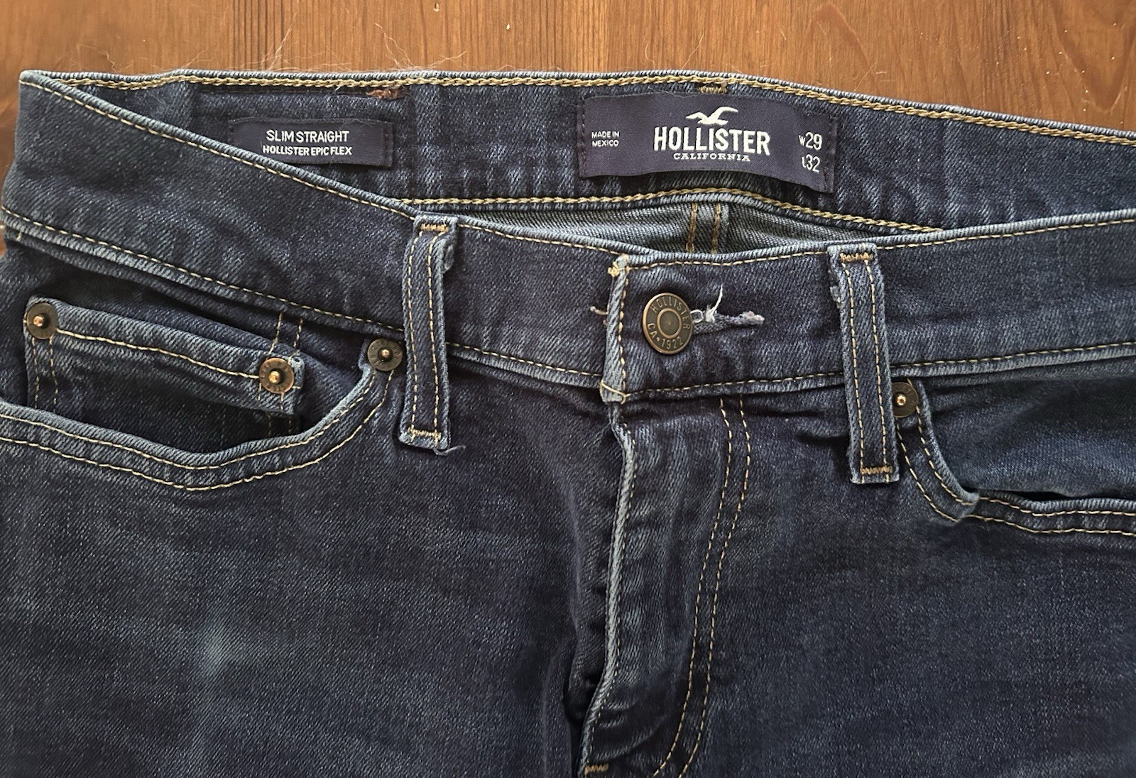 Hollister Epic Flex Slim Straight Leg Jeans Mens 29×32 Dark Blue Wash Denim