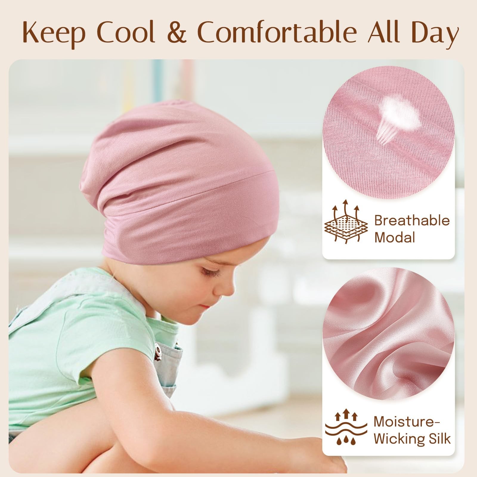 Silk Toddler Bonnet 6-36 Months 100% Mulberry Silk & Modal Anti-Frizz for Cur…