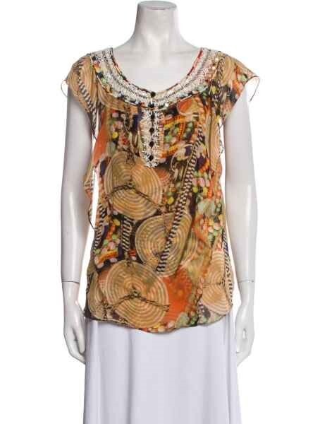 Vintage Diane Von Furstenberg DVF Blouse/Top 100% silk Beaded Tribal Print 0 XS