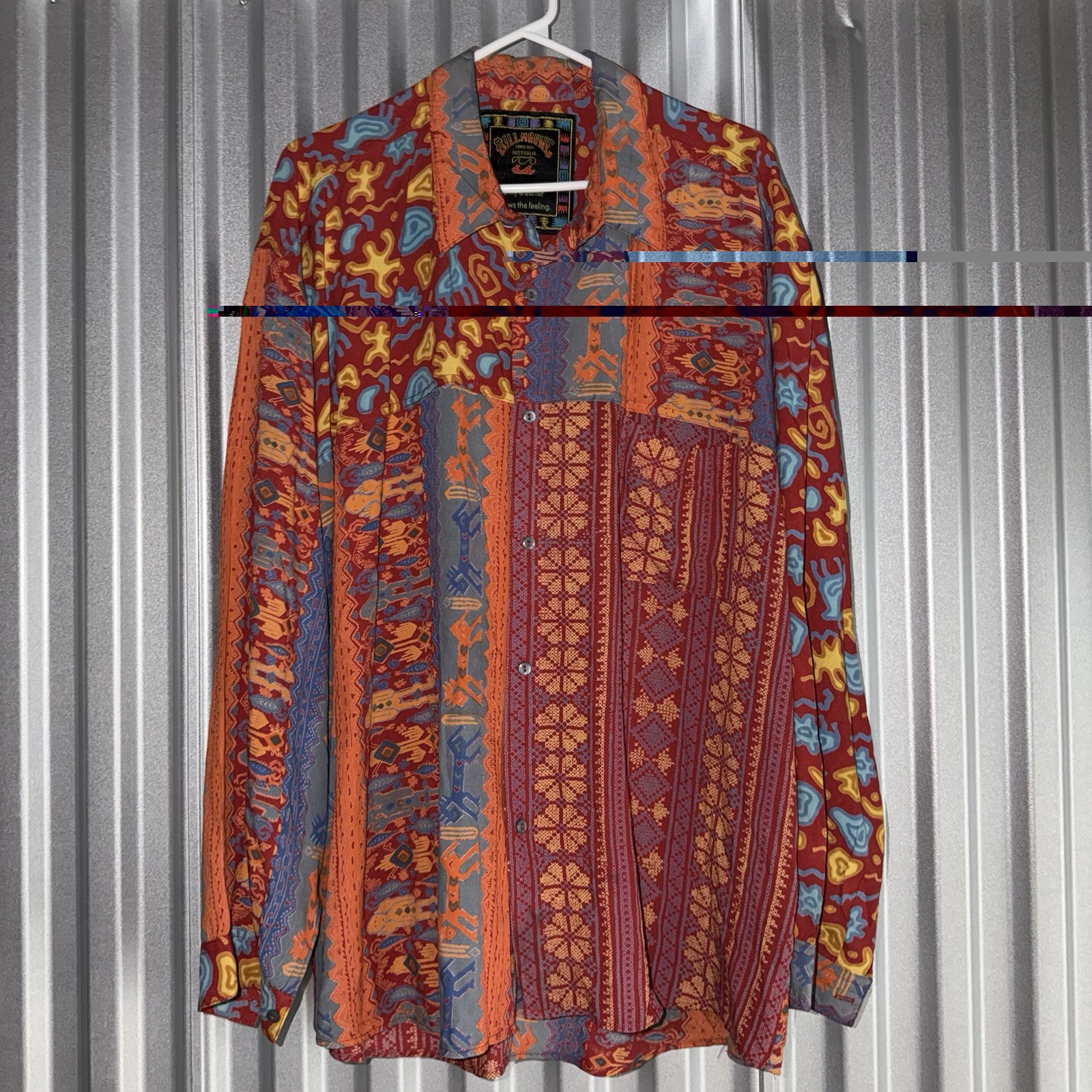 Vintage Billabong Only A Surfer Knows The Feeling Tribal Patchwork Print Shirt
