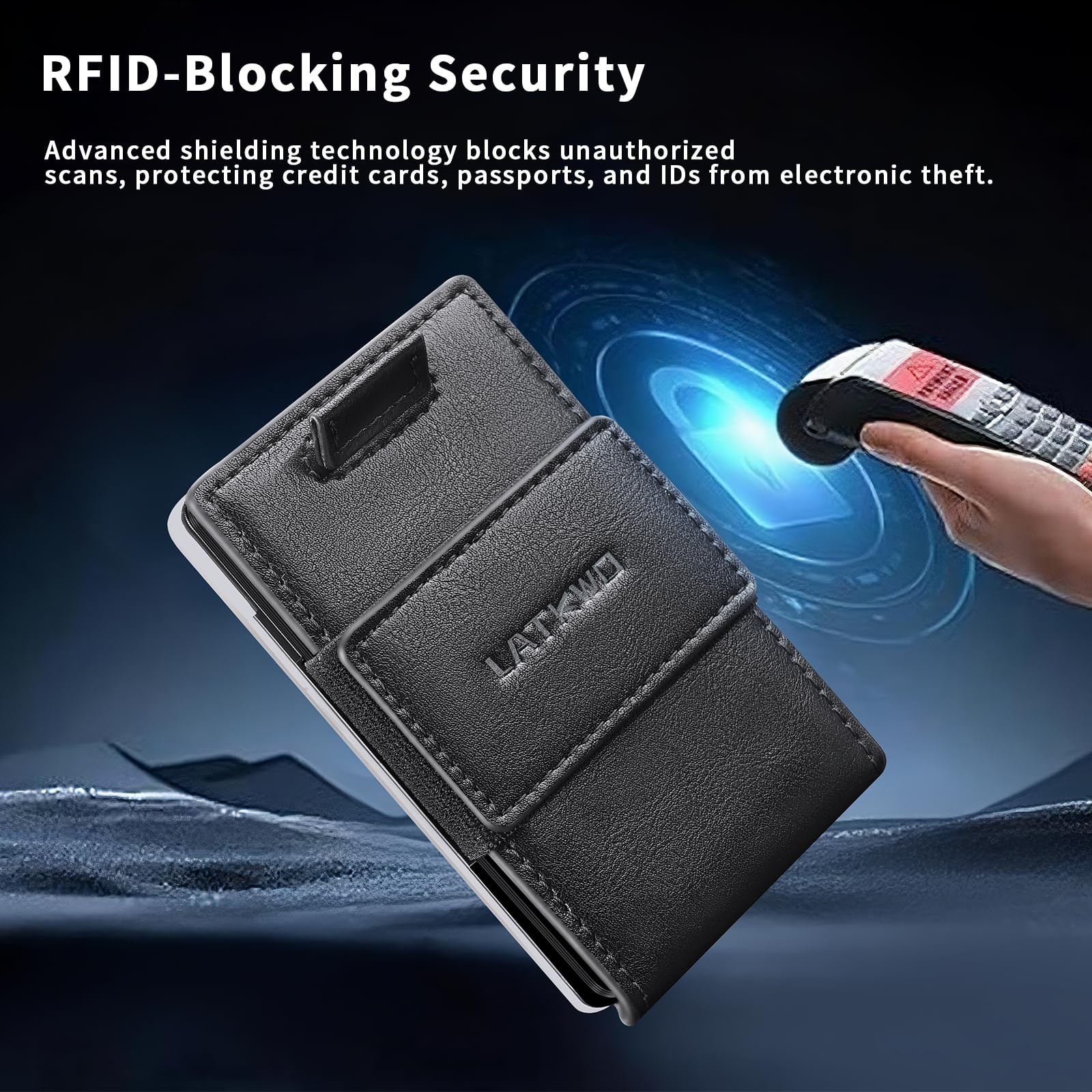 LATKWO Wallet for Men Slim Pull Tab Metal 3.74 x 2.36 x 0.39 inches, Black