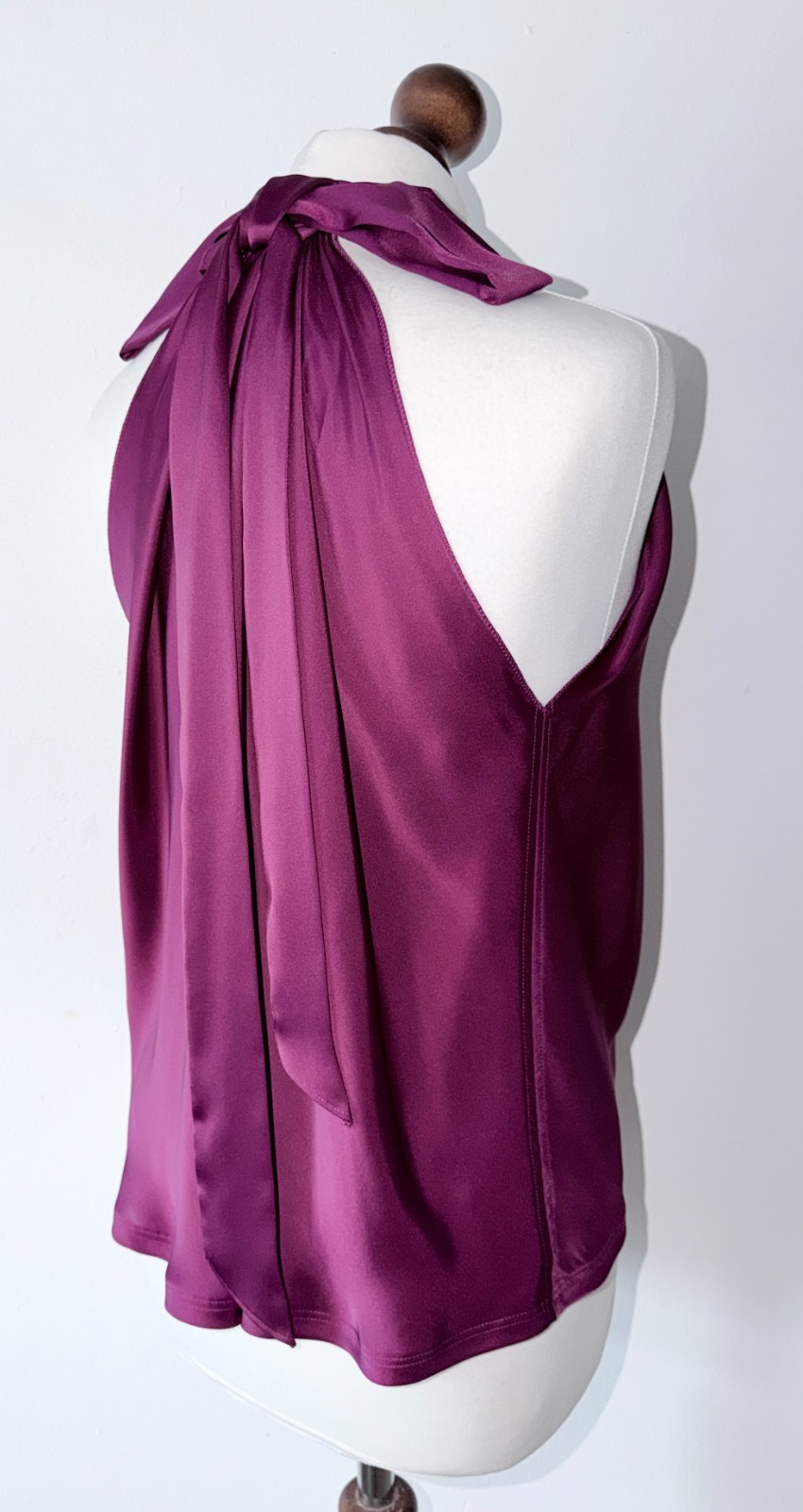 Reiss Laura Bow Detail Satin Sleeveless Cowl Neck Top In Berry Size 14 RRP £115