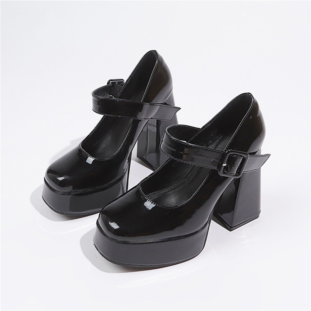 Women’s Ultra-High Chunky Heels with Platform Patent Leather Mary Jane Pumps