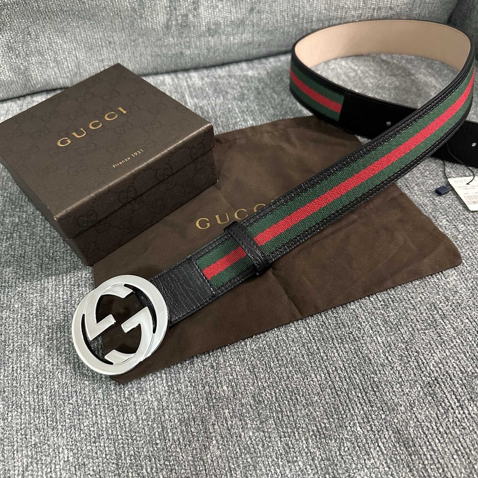 Authentic Gucci Black Green And Red GG Belt, Men’s Size 32-34 (95cm)