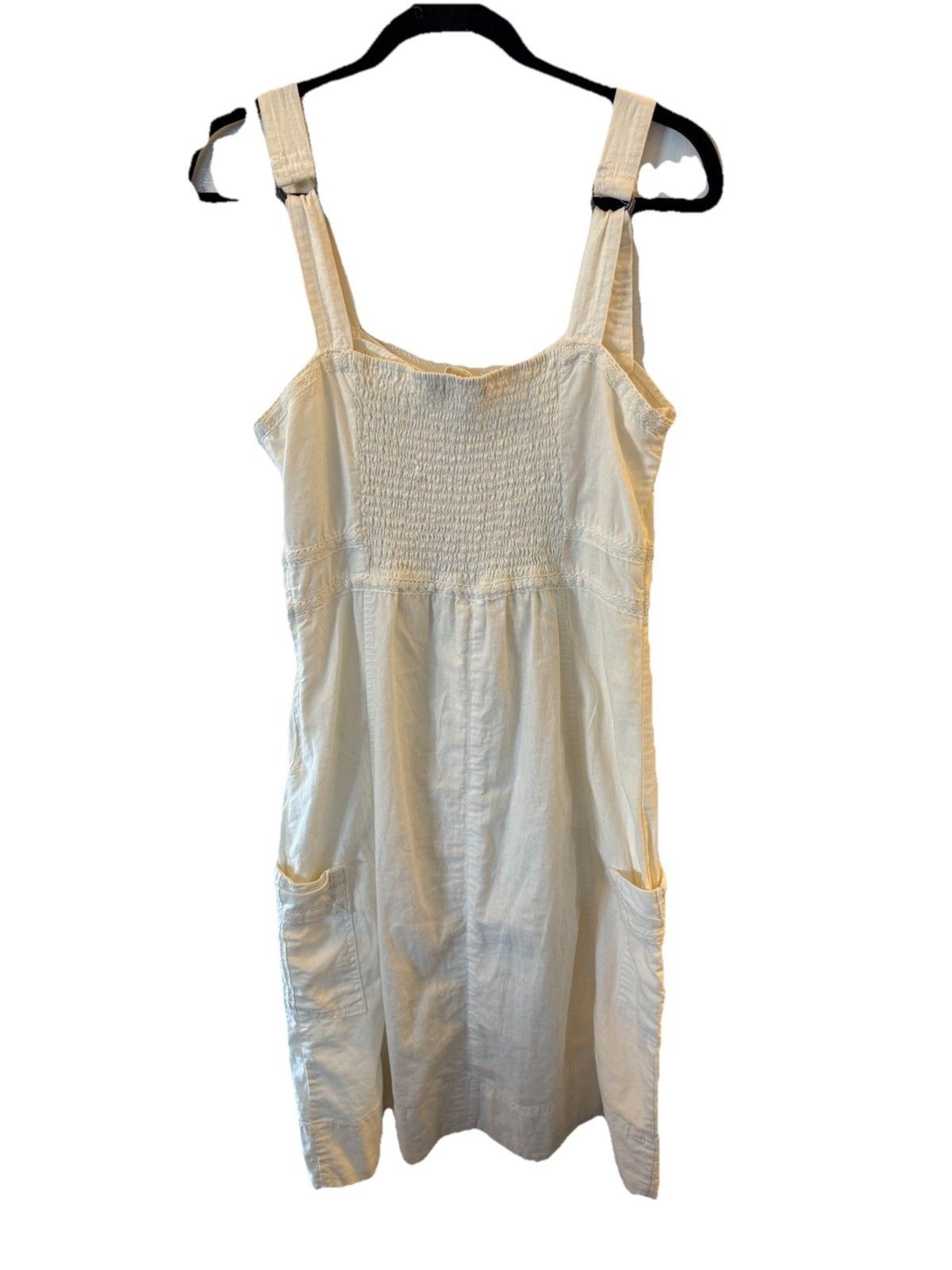 Fransa White Linen Cotton Blend Smocked Jumper Dress European Sz 38 Boho Prairie