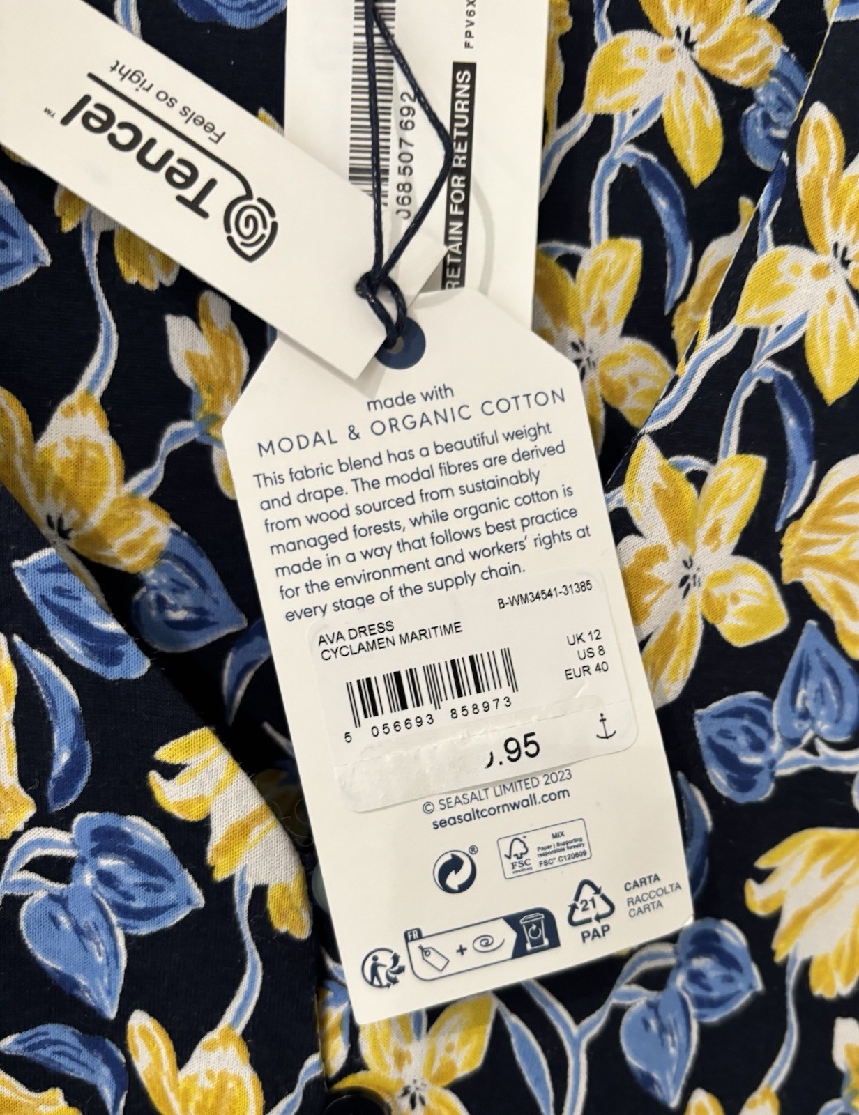 Seasalt Ava Jersey V-Neck Dress – Cyclamen Maritime – UK 12 ~ BNWT Rrp £69.95