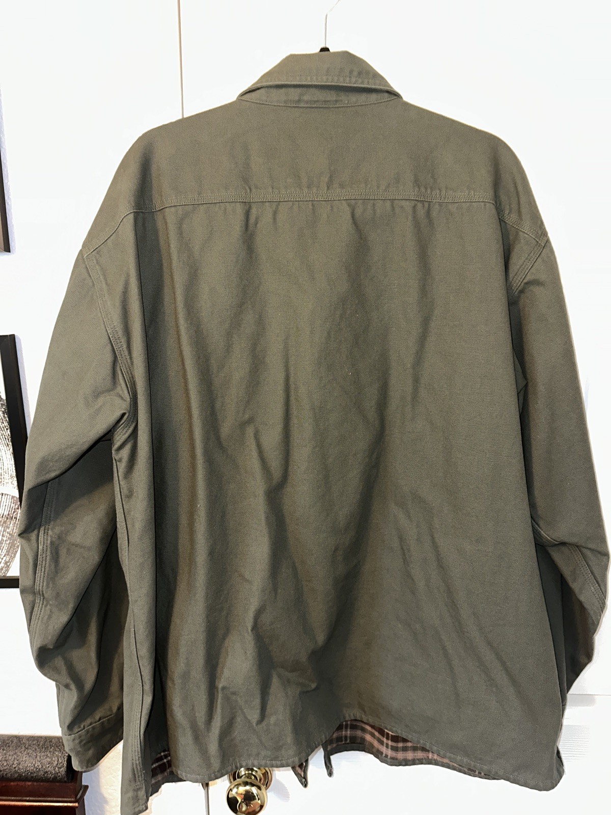Vintage Carhartt Mens XL Flannel Lined Canvas Shirt Jacket Shacket Green Plaid⁠