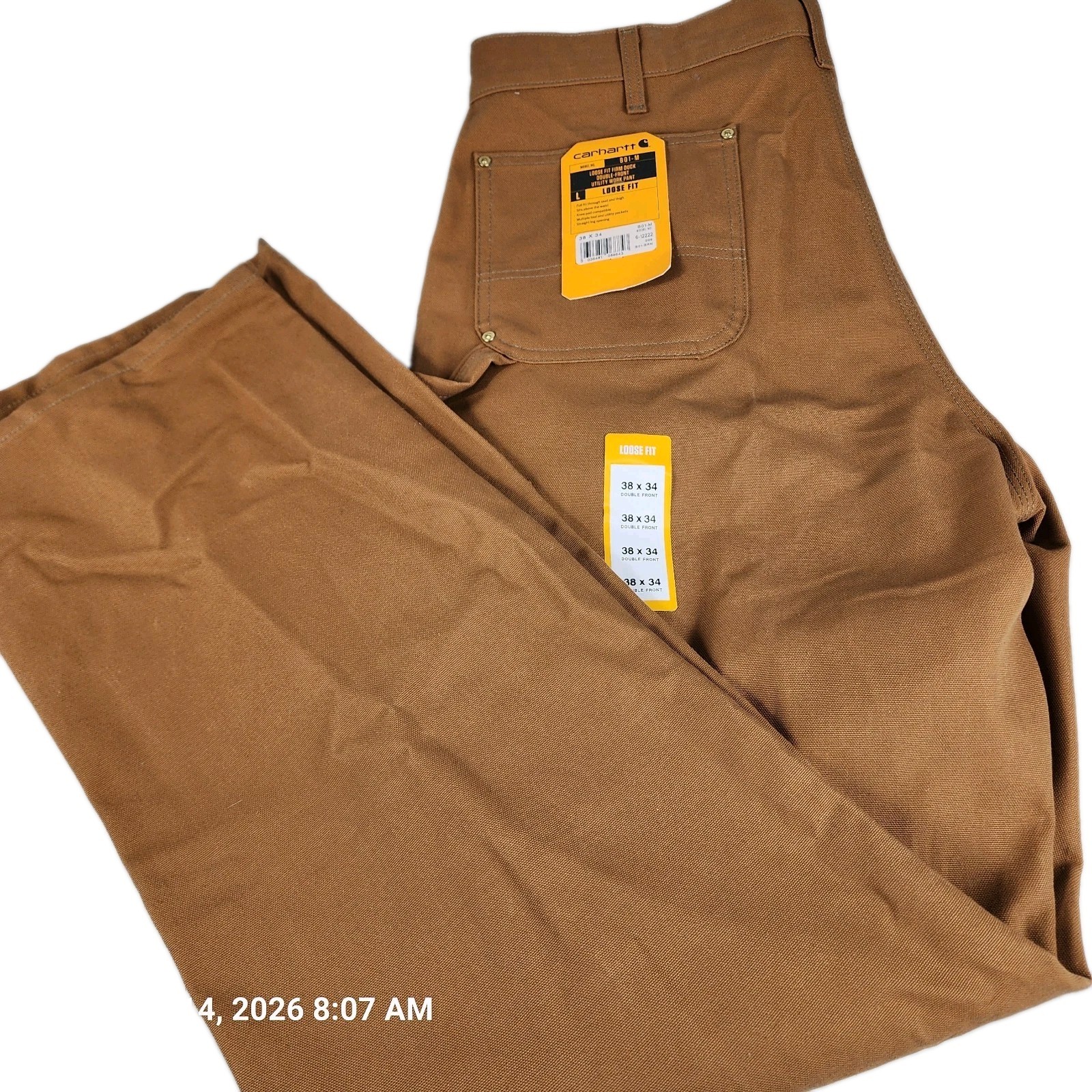 Carhartt Jeans Men’s 38×34 B01-M Loose Fit Wash Duck Double Front Utility New