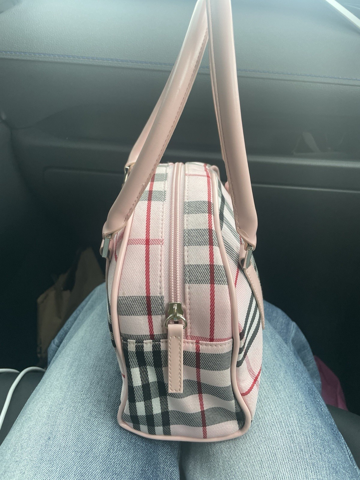 Burberry Plaid Check Top Handle Zip Handbag Purse Pink Beige Black Red