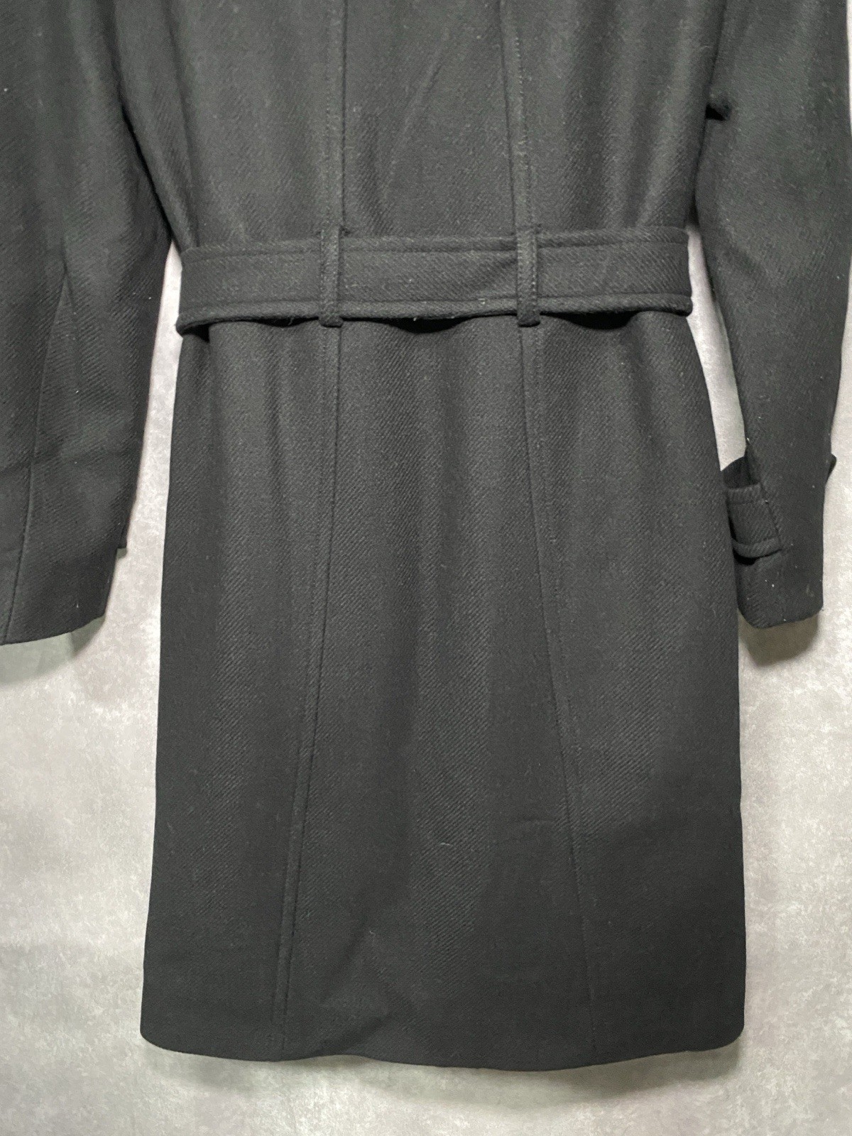 MNG Black Wool Blend Belted Long Trench Coat Women XS Capsule Wardrobe Luxury
