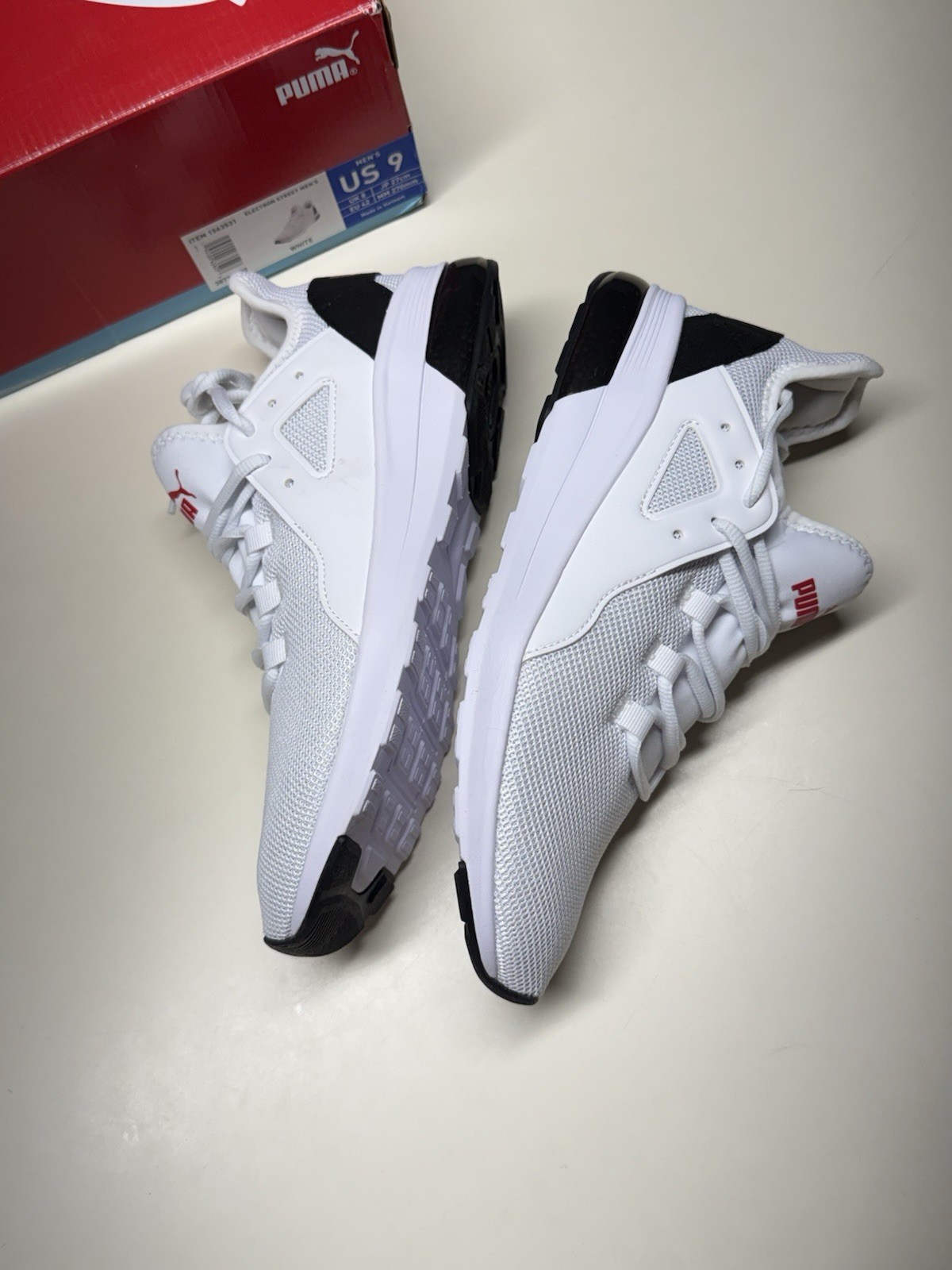 PUMA Electron Street Men’s Lace-Up Mesh Sneakers White/Black/Red 387760-27