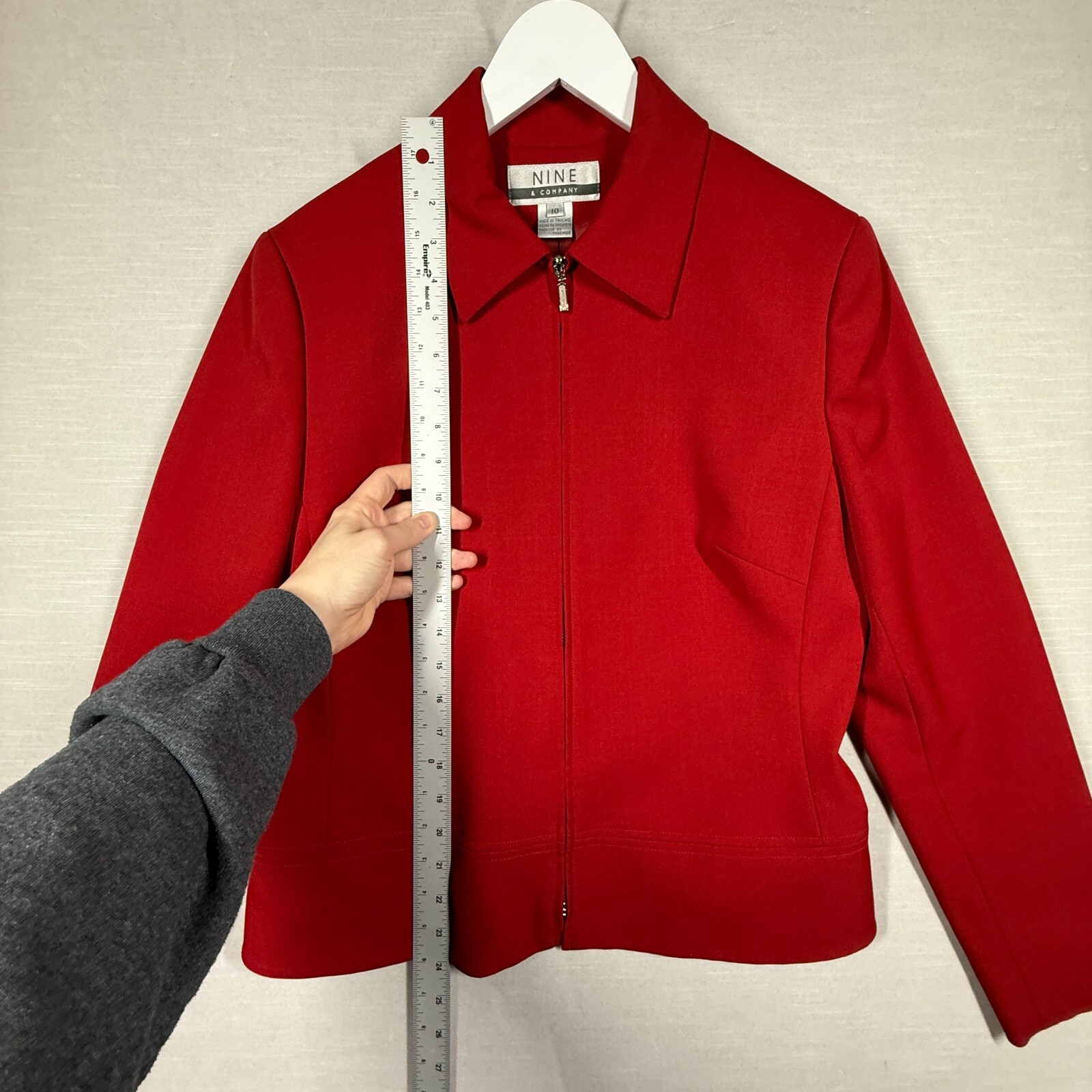 Nine & Company Jacket Womens 10 Red Casual Collared Padded Chic Work Office