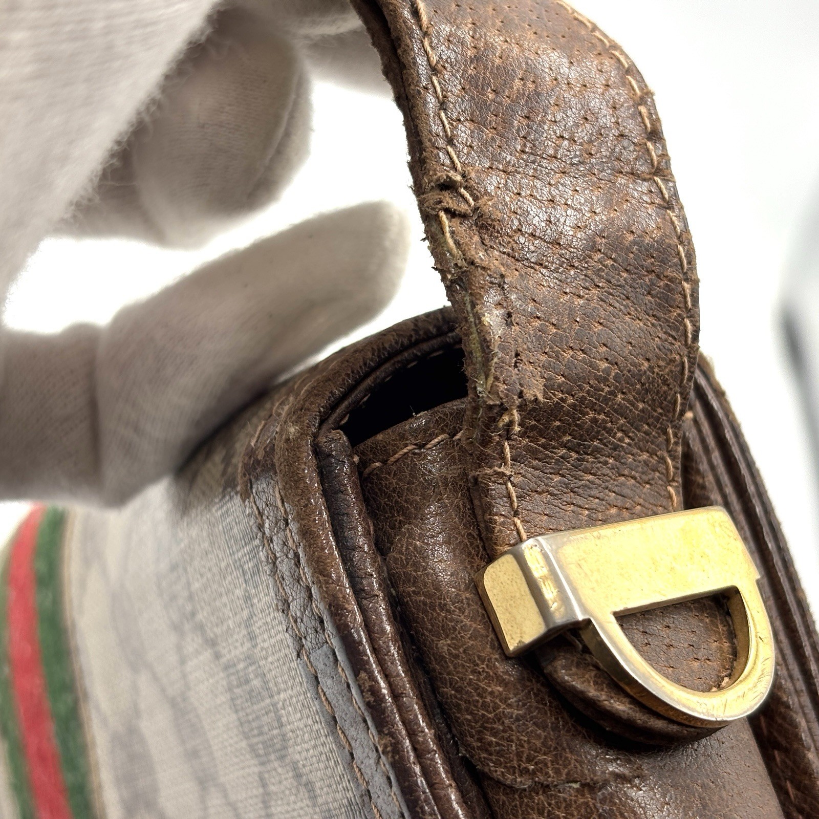 Vintage Gucci Shoulder Bag purse Sherry GG Supreme PVC Leather Brown Authentic