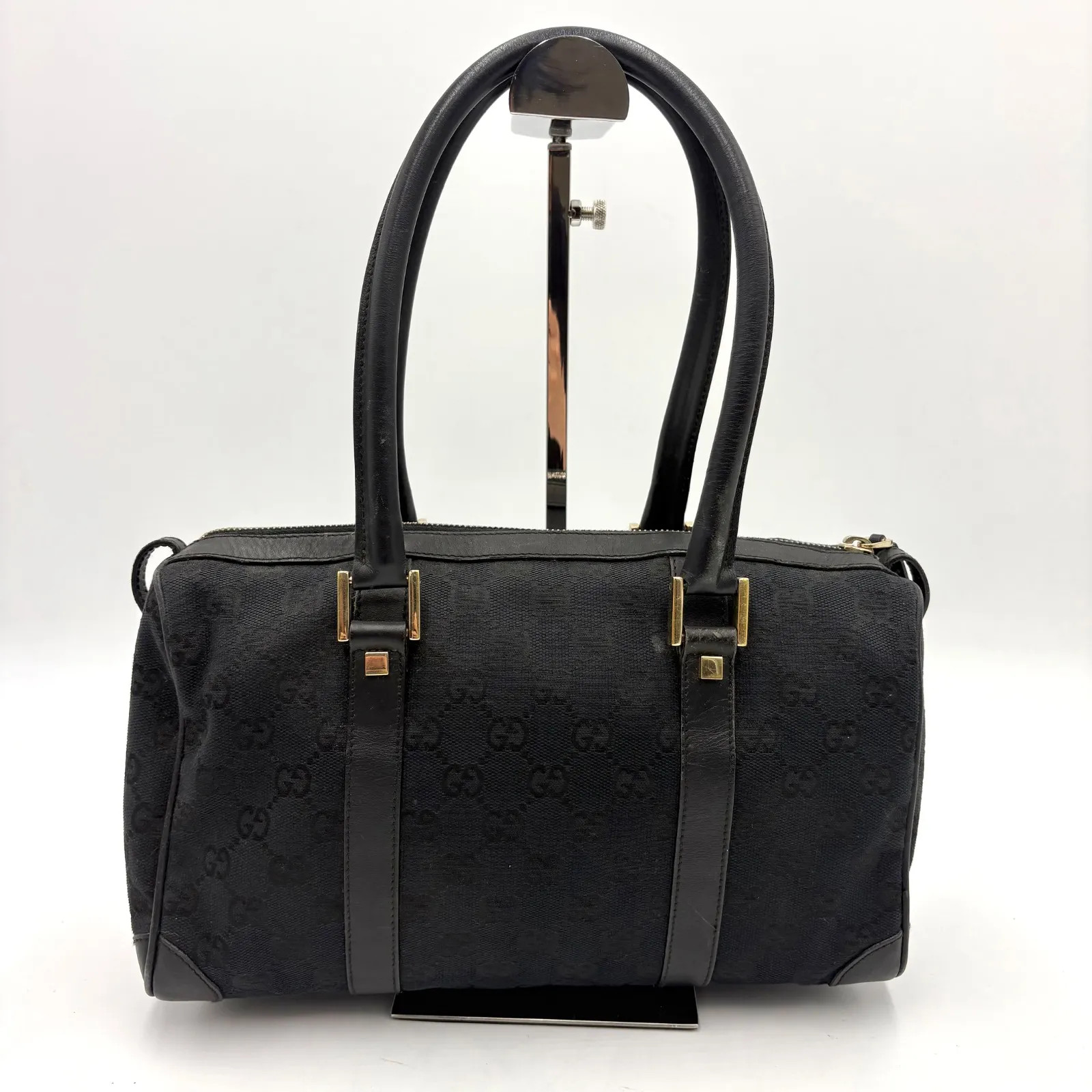 Auth Gucci GG Canvas Tote Bag Mini Boston Bag Shoulder Bag Black 001 0851 2Y3476