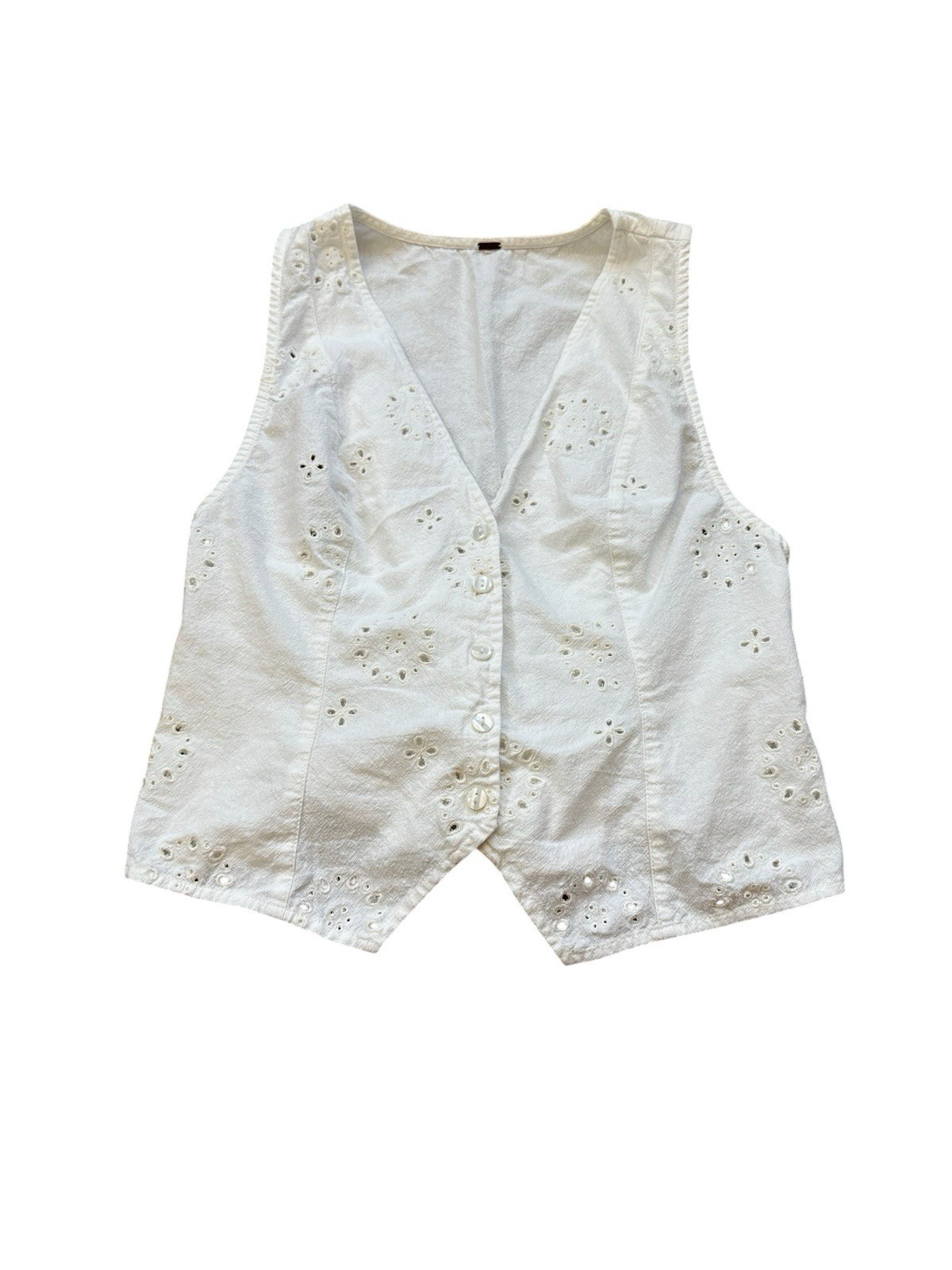 Free People White Eyelet Vest Corset Lace Up Boho Summer Coastal Cowgirl Size S