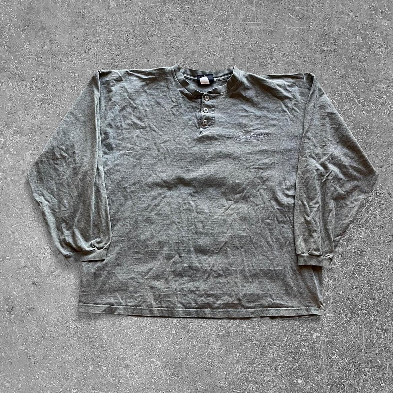 Harley Davidson Vintage Long Sleeve Henley Shirt Mens 3XL Green Grey USA Made