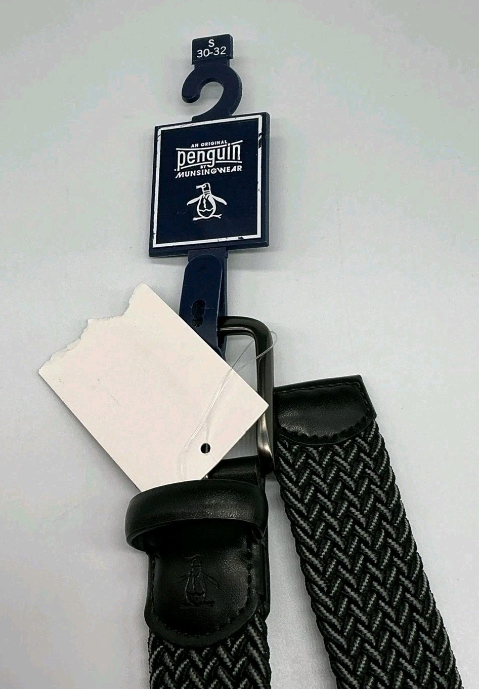 Penguin Elastic Fabric Woven Stretch Belt Size 30-32 Black Gray