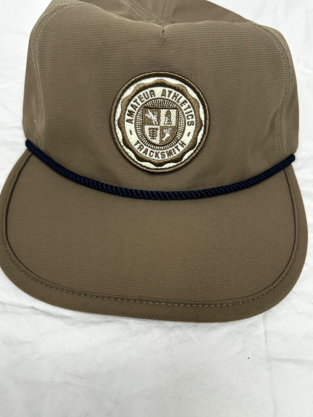 Tracksmith Wottle Cord Hat Walnut Brown Amateur Athletics Patch Flat Brim Run