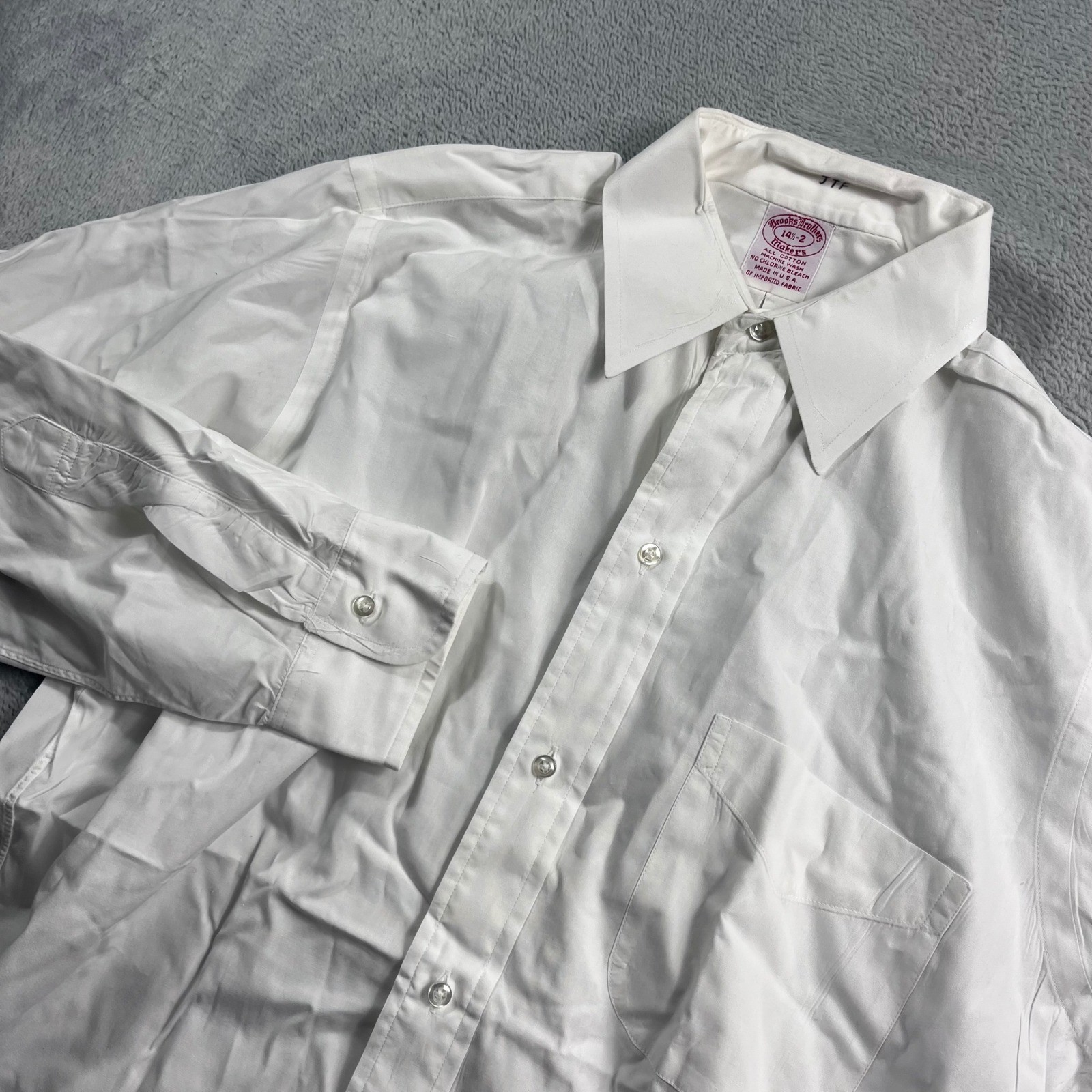 Brooks Brothers Makers White Cotton Dress Shirt Mens 14.5-2 Made in USA Pocket