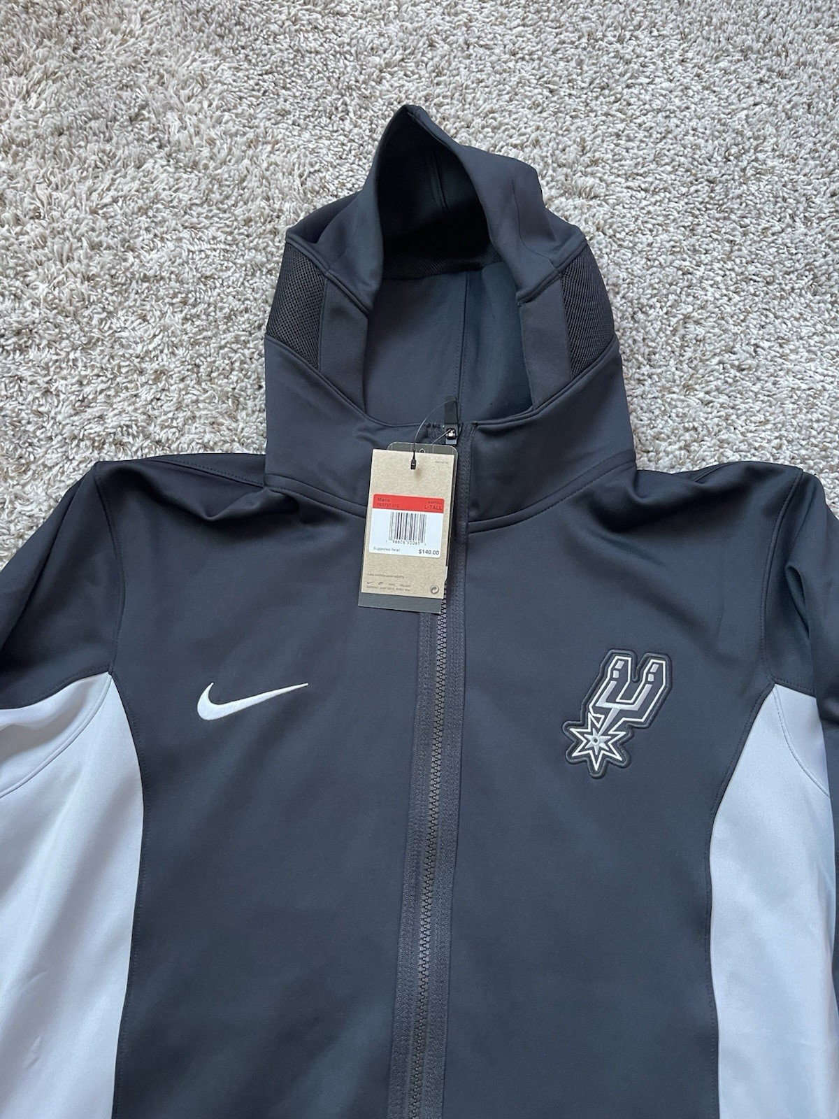 NWT Nike NBA Authentics San Antonio Spurs Black Gray Zip-Up Men’s Size L-TALL